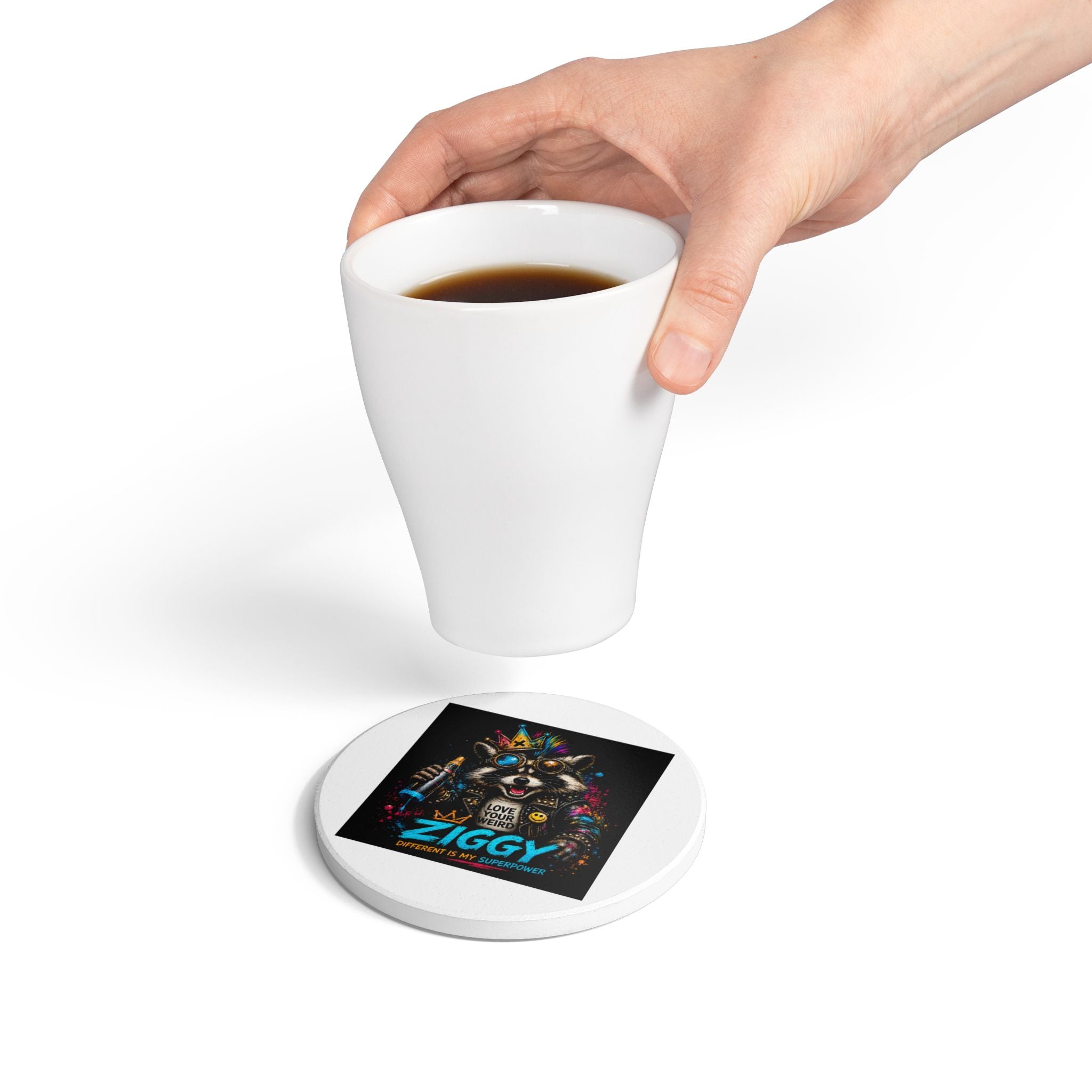 "Love Your Weird" Ziggy Raccoon Ceramic Coaster
