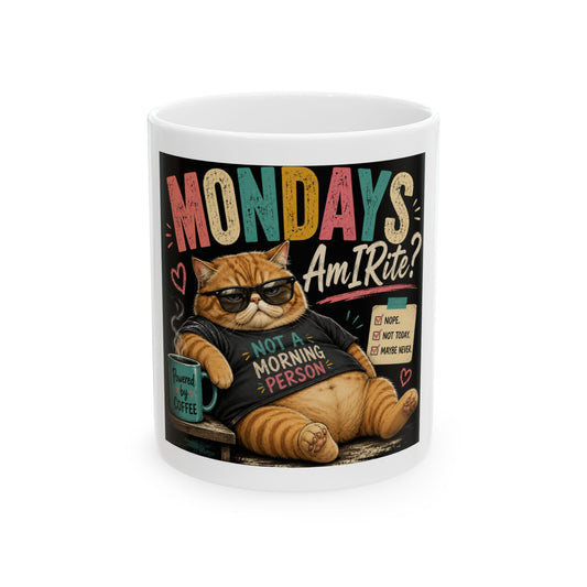 Mondays Am I Rite? Cat Coffee Mug — Funny Not a Morning Person Ceramic Mug (11oz, 15oz)