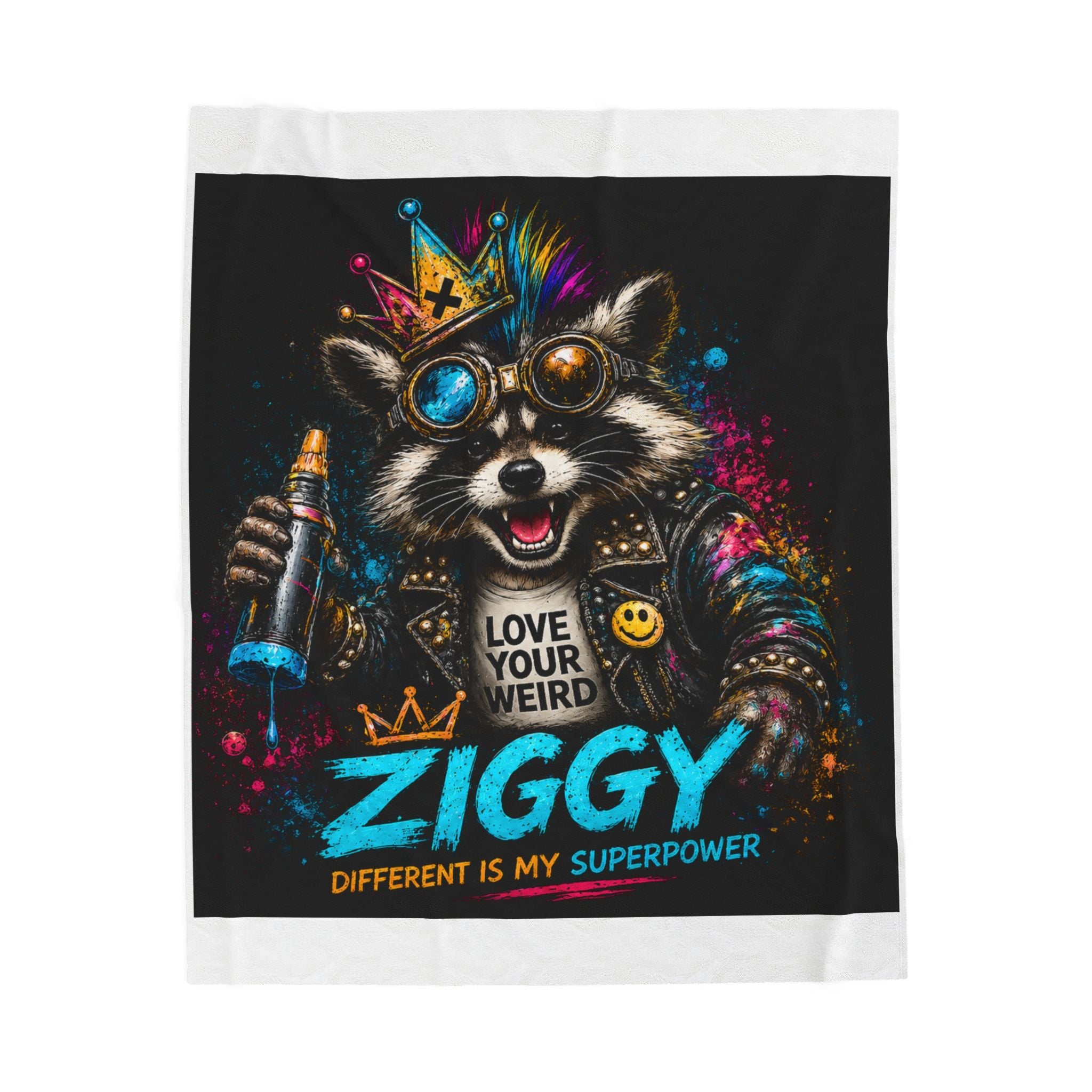 Ziggy Raccoon Velveteen Plush Blanket - 'Love Your Weird' Cozy Throw
