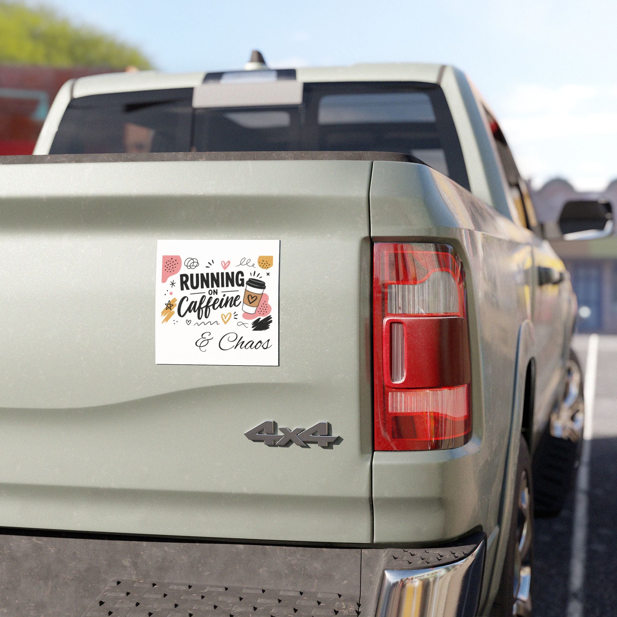 Car Magnet — "Running on Caffeine & Chaos" Coffee Lover Travel Decal