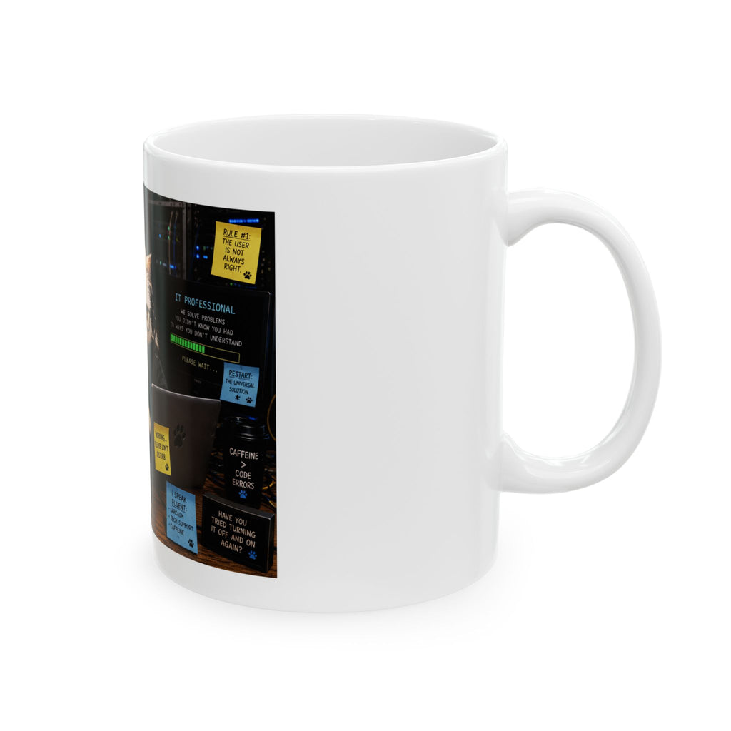 Cat IT Survival Mug — Funny Programmer Coffee Cup with 'Problem Solver' Design (11oz, 15oz)