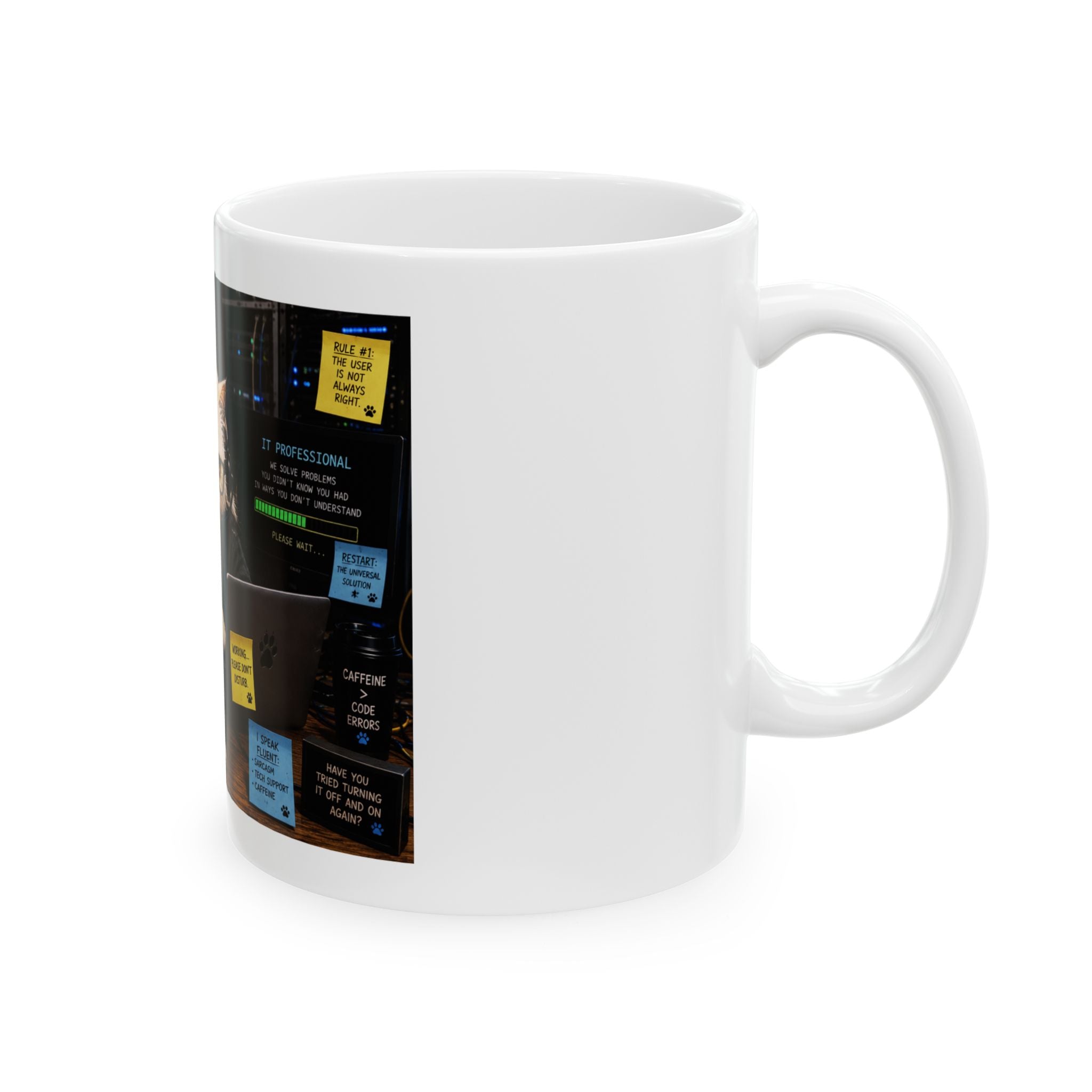 Cat IT Survival Mug — Funny Programmer Coffee Cup with 'Problem Solver' Design (11oz, 15oz)