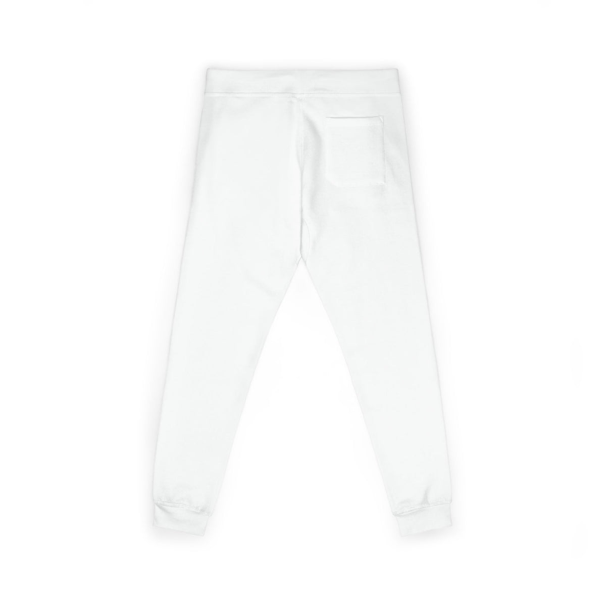 Embroidered White Fleece Sweatpants – Blue and black Patch Logo Joggers