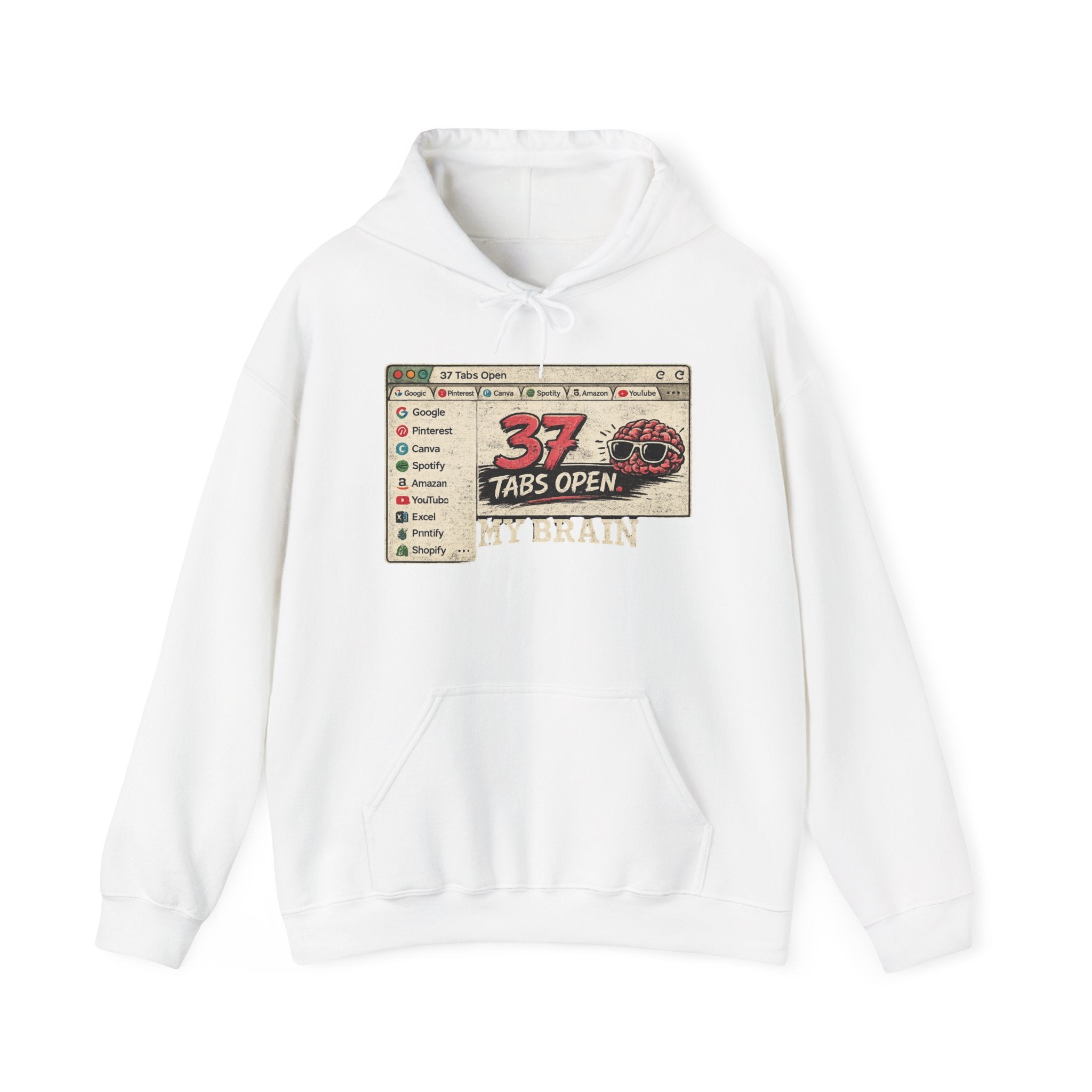 Hoodie — "37 Tabs Open My Brain" Retro Computer Graphic Pullover