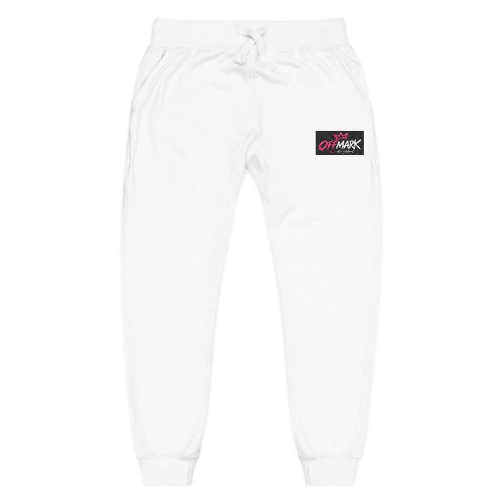 Embroidered White Fleece Sweatpants — Pink Camo Patch
