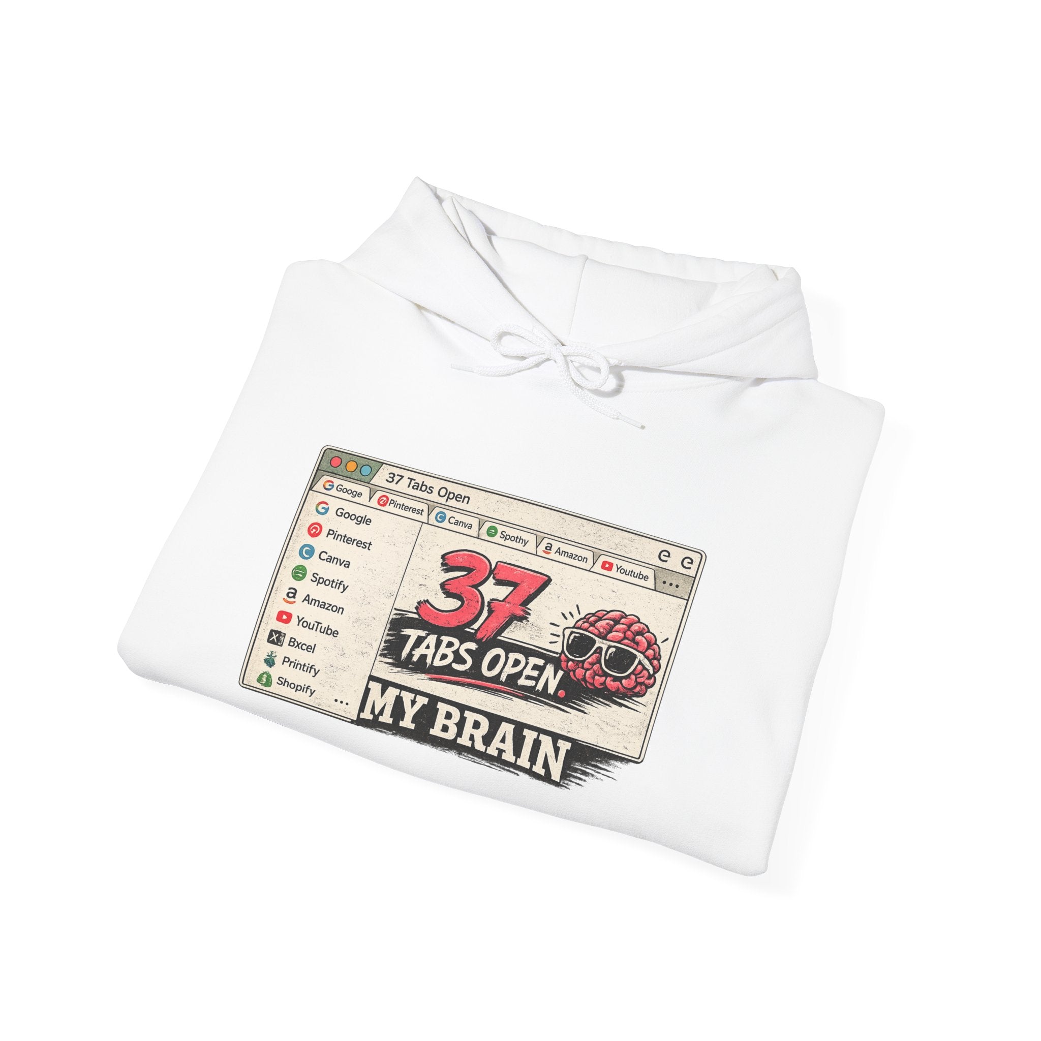 Hoodie — "37 Tabs Open My Brain" Retro Computer Graphic Pullover