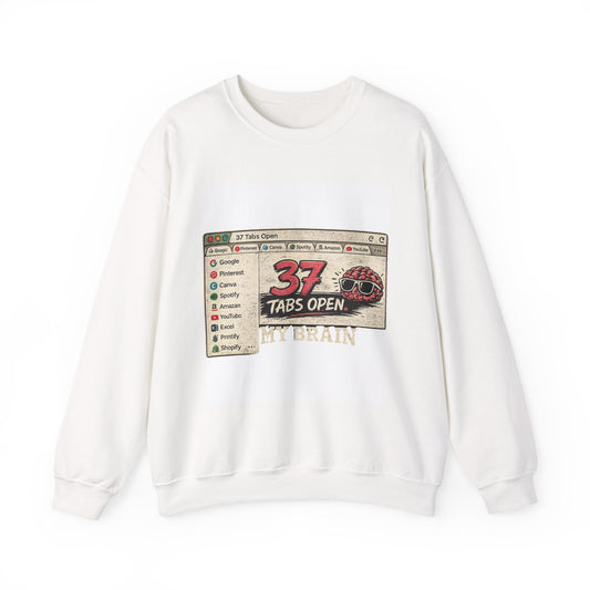 Crewneck Sweatshirt — "37 Tabs Open" Funny Brain Browser Graphic