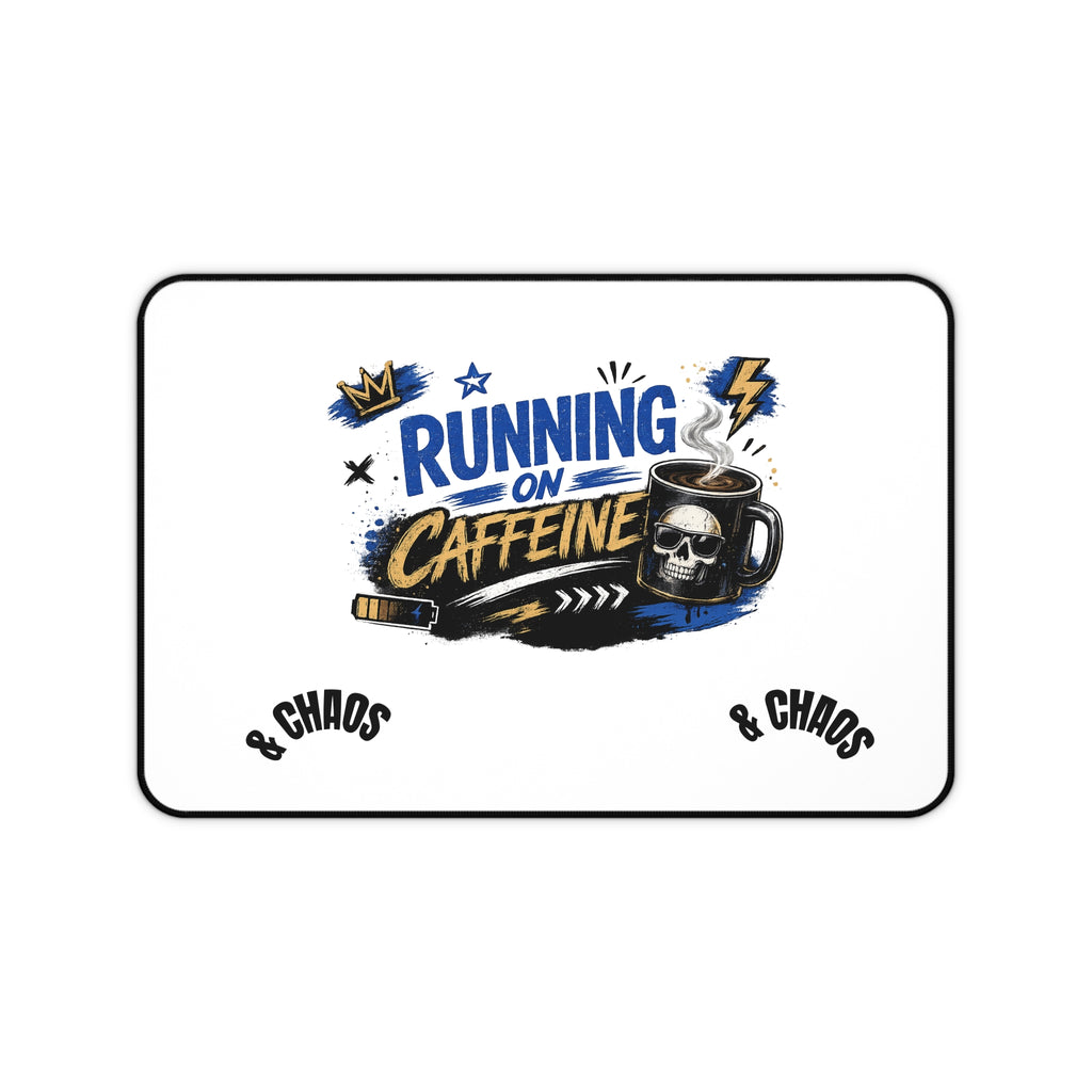 Desk Mat — "Running on Caffeine" Graphic Desk Mat for Gamers & Remote Workers