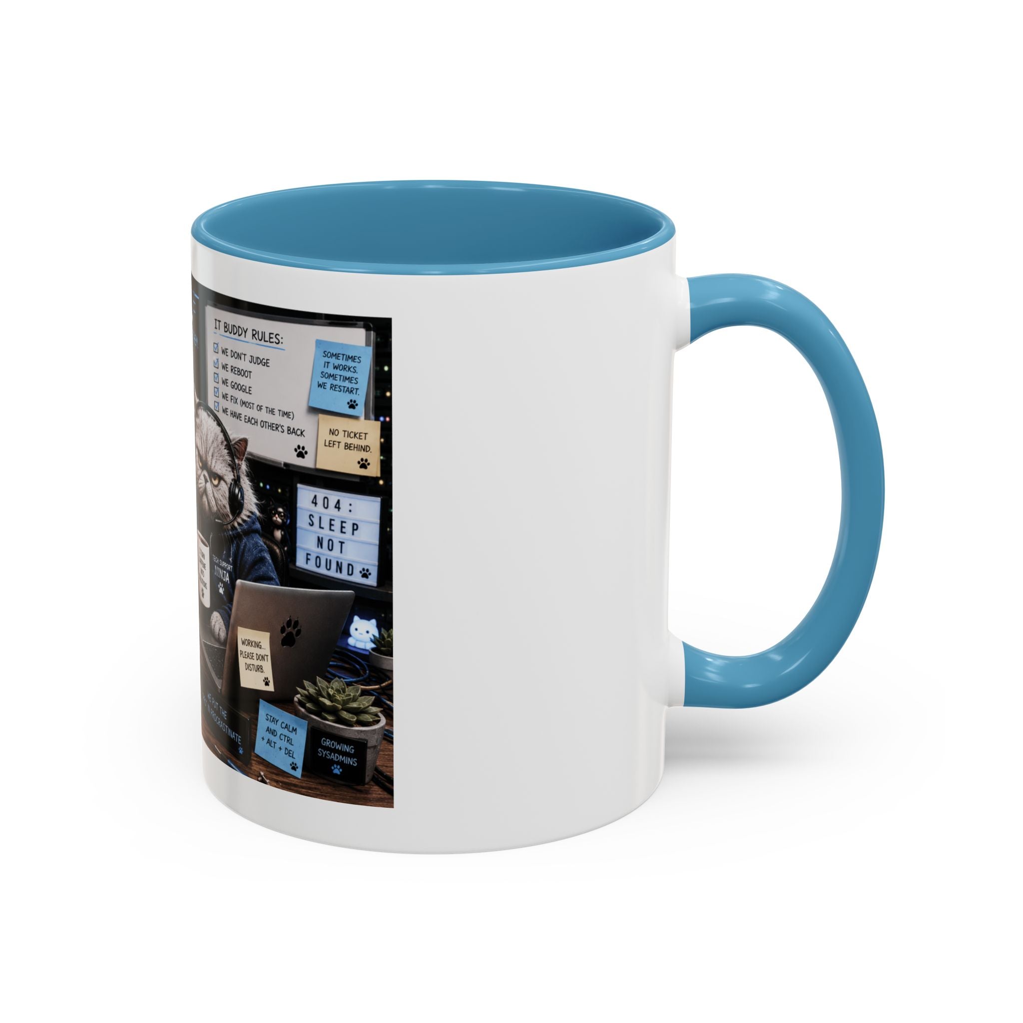 IT Survival Coffee Mug — Funny Cat IT Support Desk Ceramic Accent Mug (11/15oz)