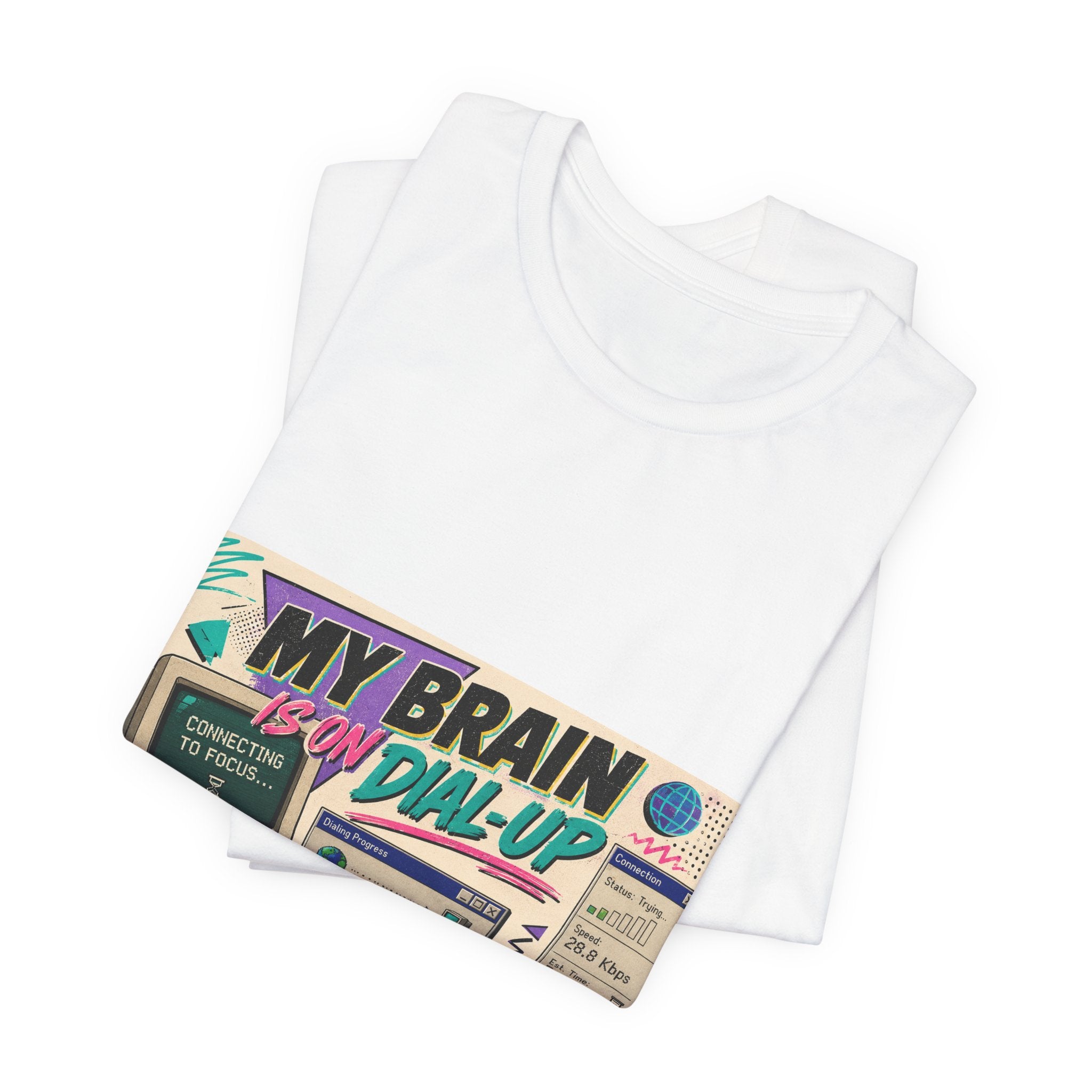 Retro Computer Tee — "My Brain Is On Dial-Up" Vintage Tech Graphic Shirt