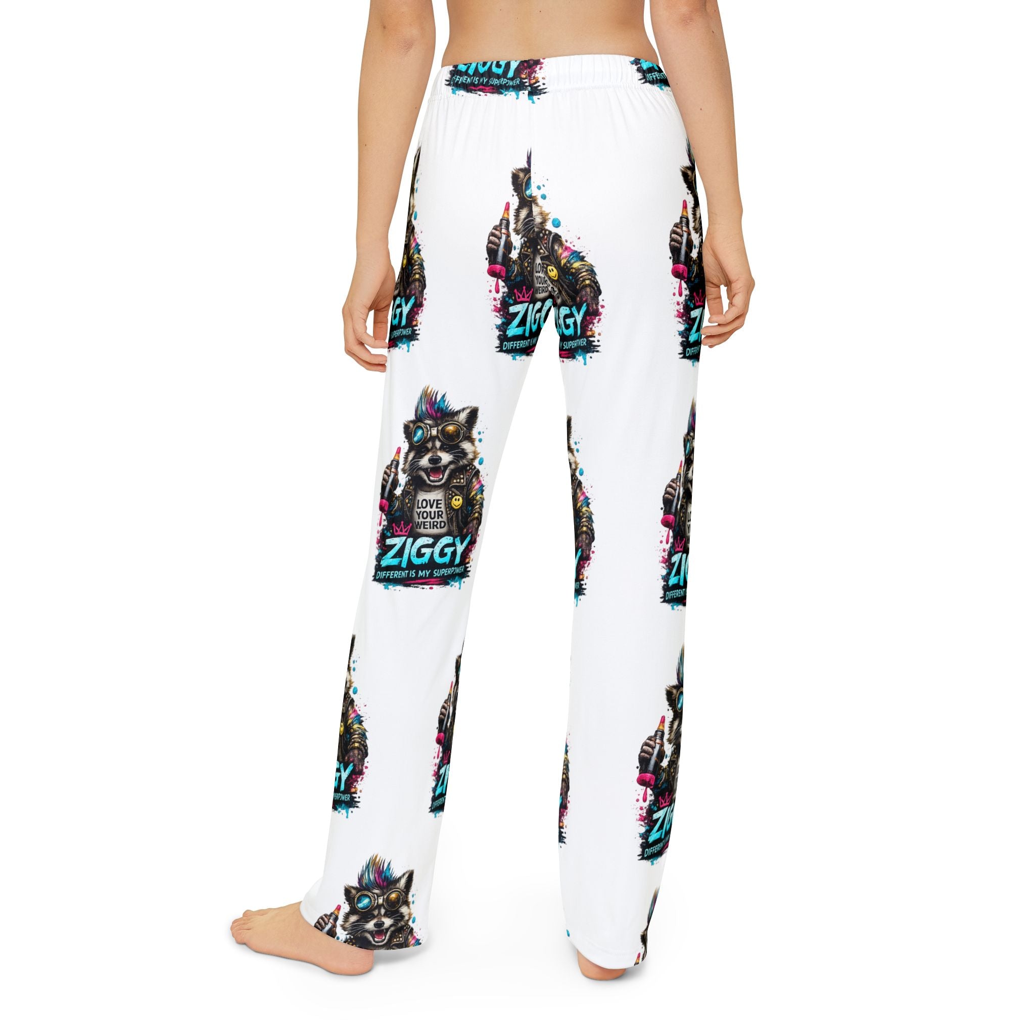Kids Lounge Pants — Ziggy Neon Raccoon All-Over Print