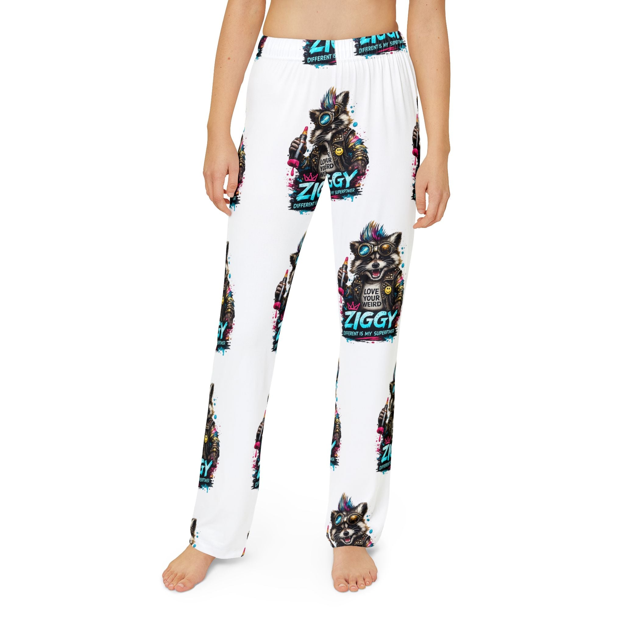 Kids Lounge Pants — Ziggy Neon Raccoon All-Over Print