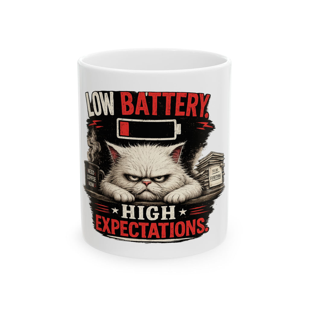 Murphy the Cat "Low Battery, High Expectations" Coffee Mug