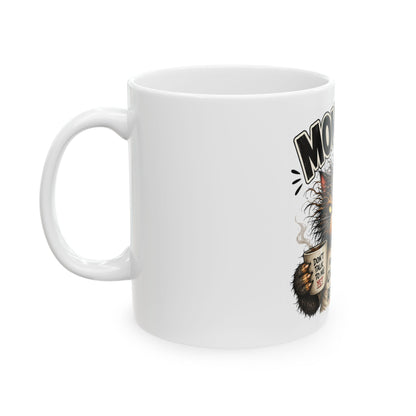 Mondays… Am I Rite? Cat Coffee Mug — Funny Grumpy Cat Ceramic Mug, "Fueled by Caffeine & Regret"