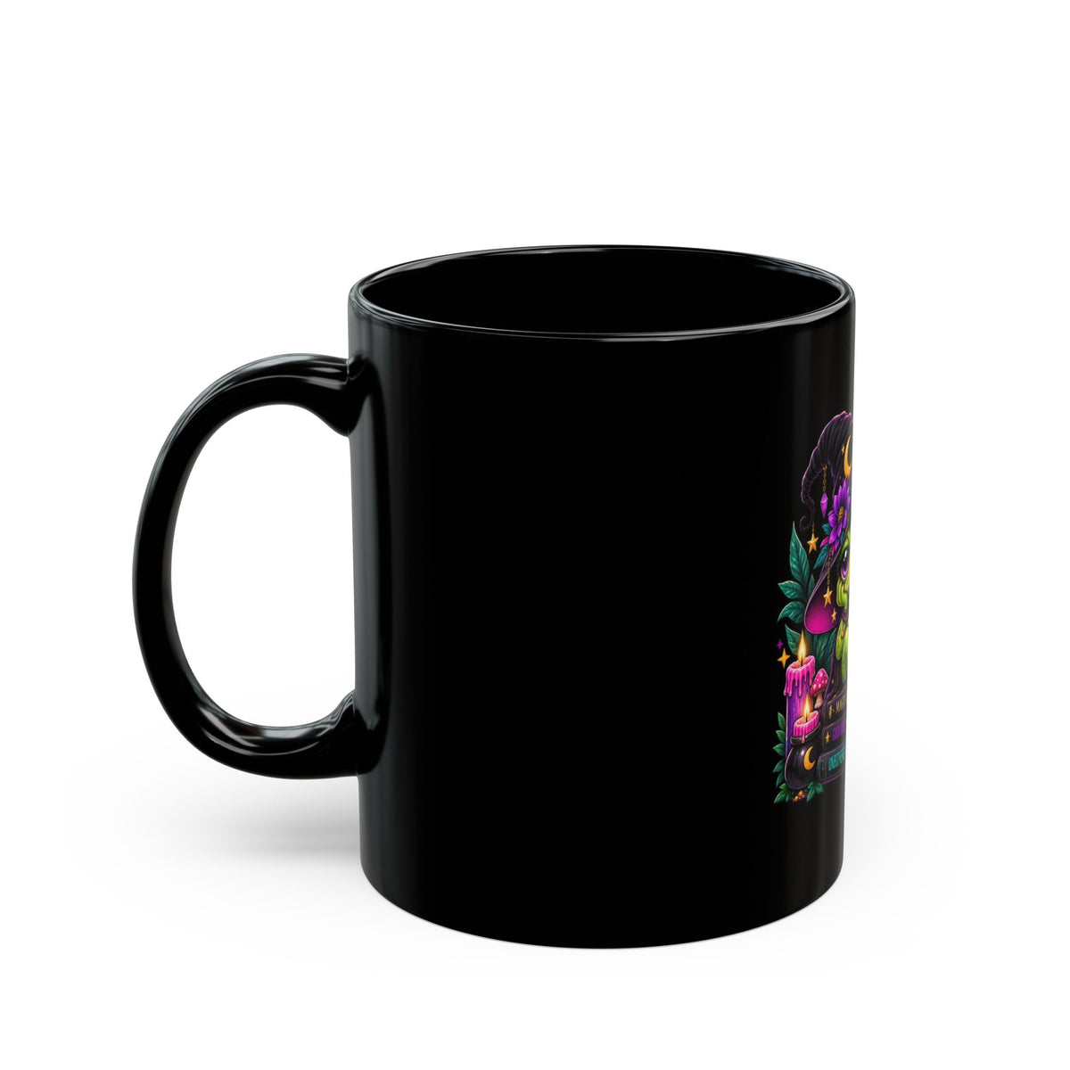 Magic Frog Witch Mug — "Spells Not Stress" Black Coffee Cup (11oz/15oz)