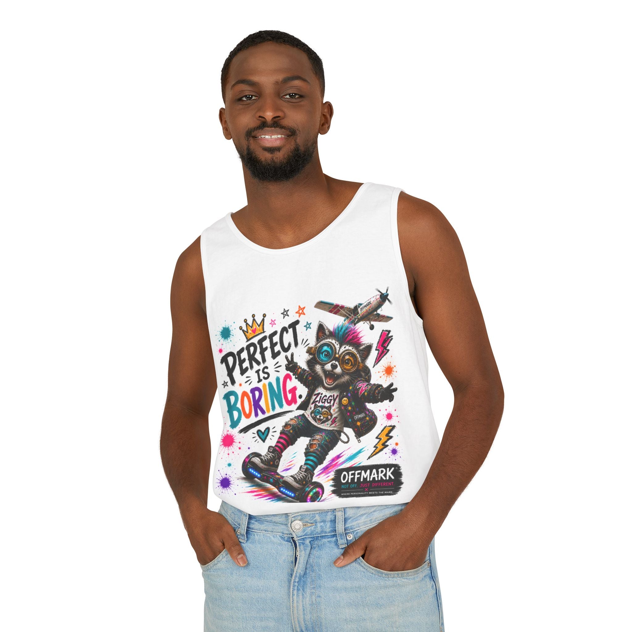 "Perfect Is Boring"-Tank Top — Ziggy the Raccoon