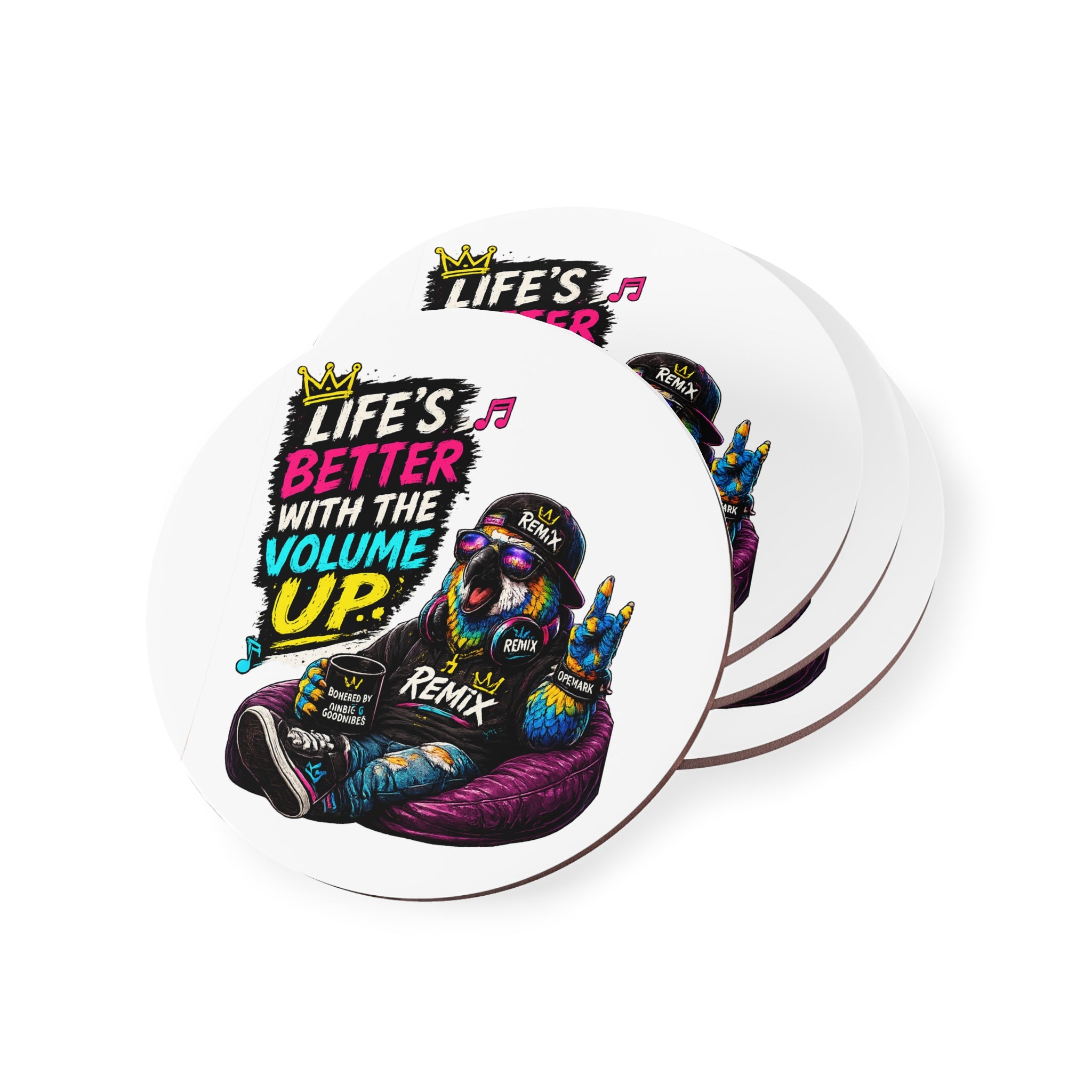 "Life's Better With The Volume Up" Coaster —Remix the Parrot