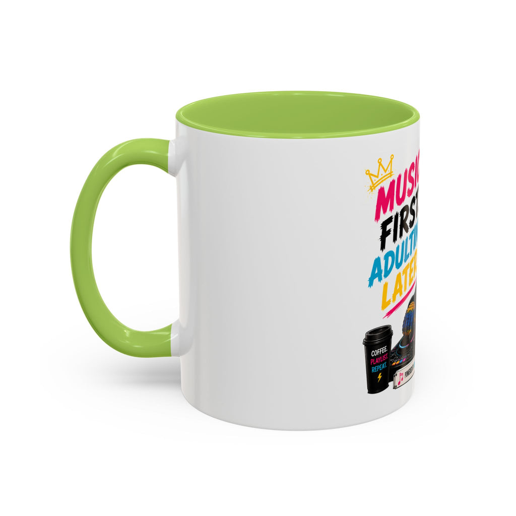 “Music First. Adulting Later.” Accent Mug for DJs & Music Lovers-Remix the Parrot