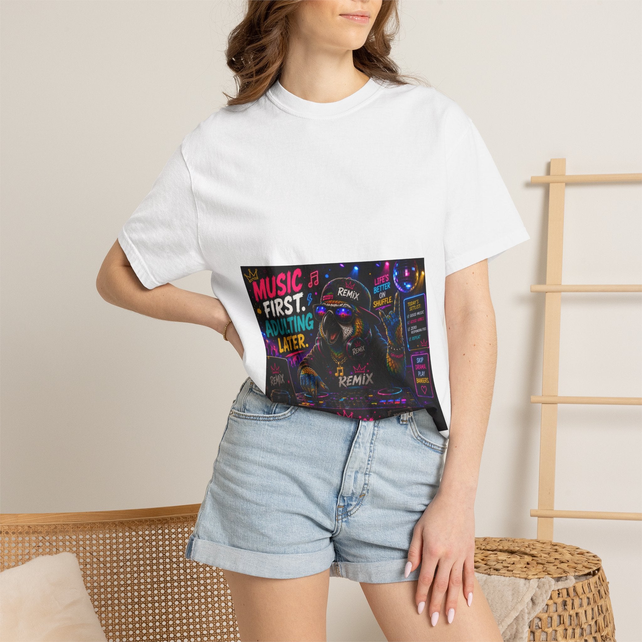 Music First, Adulting Later T-Shirt-Remix the Parrot