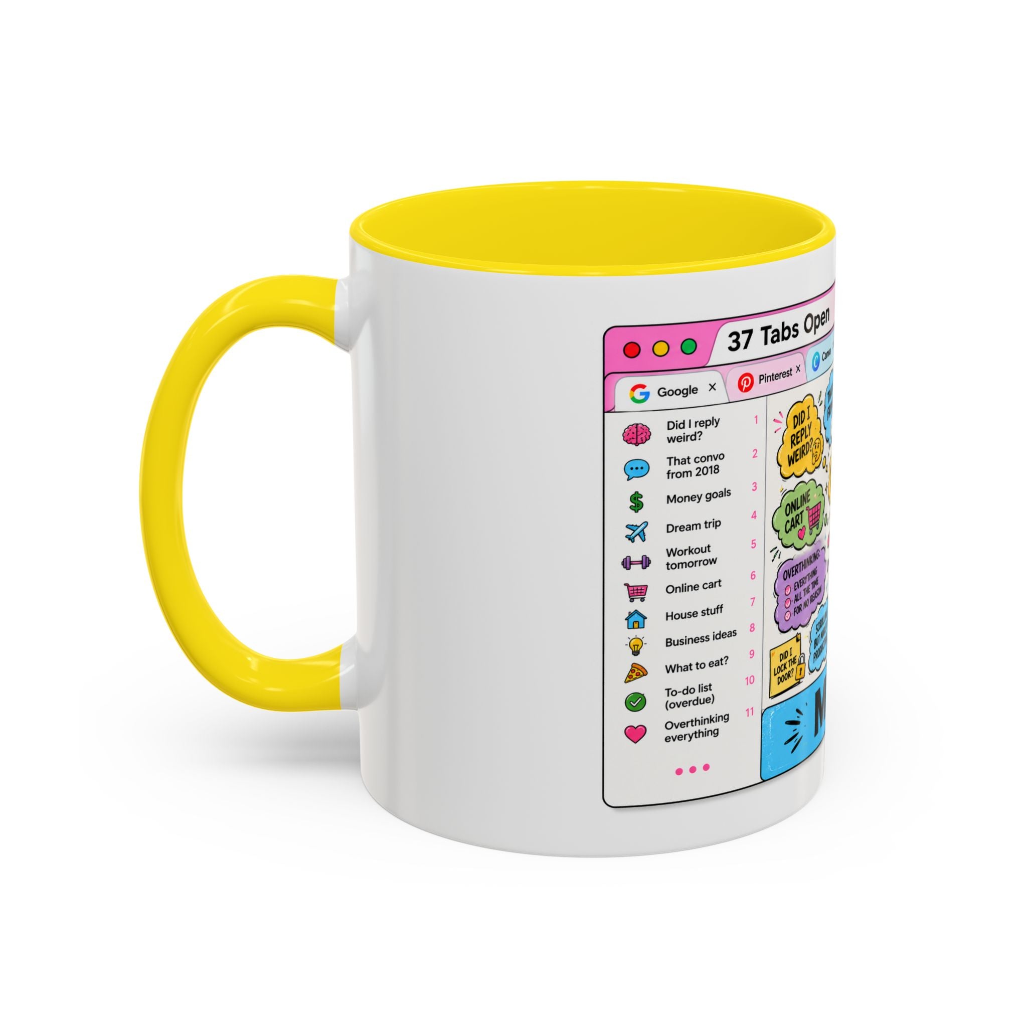 Coffee Mug — "My Brain: 37 Tabs Open" Illustrated Ceramic Accent Mug