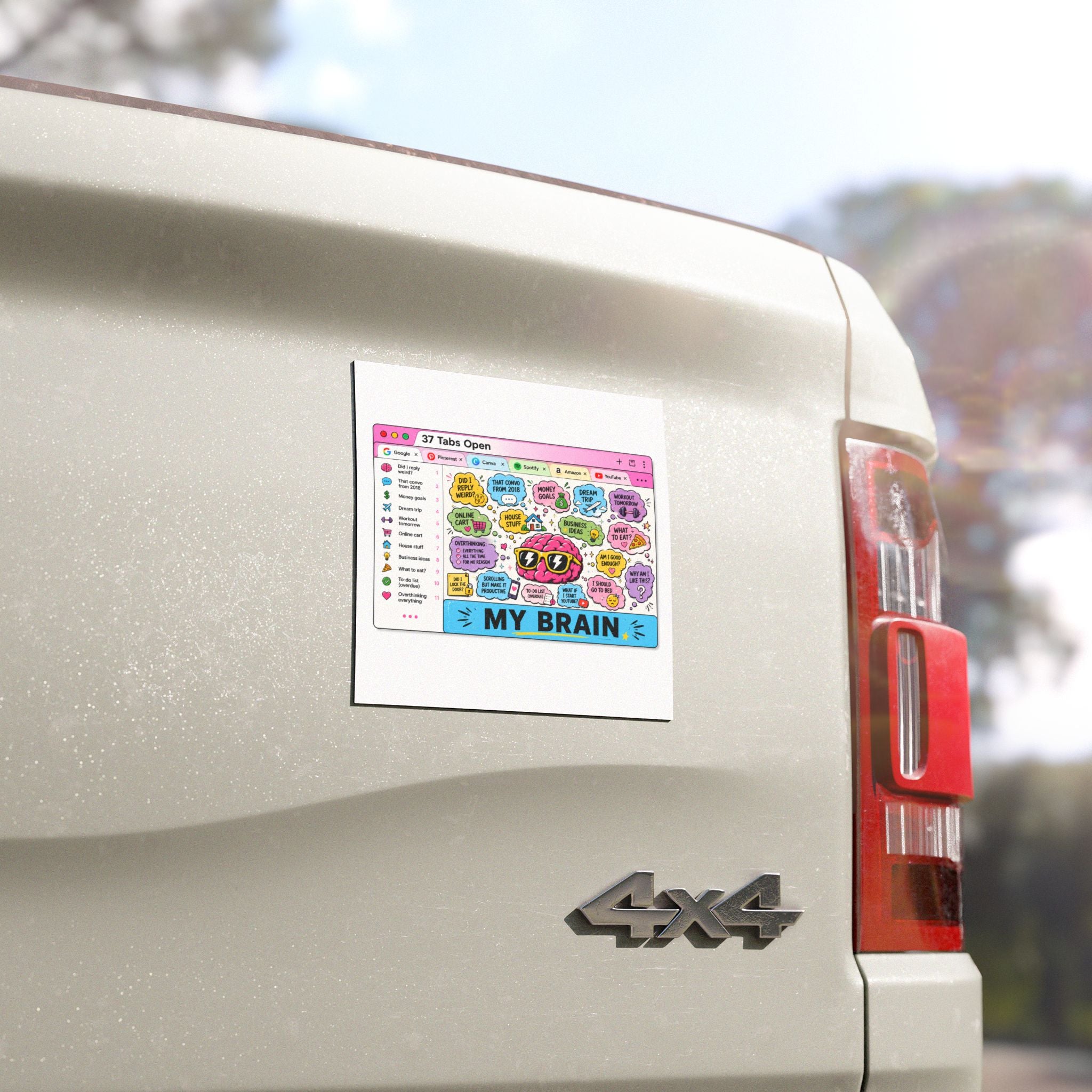 My Brain Car Magnet — Cute Colorful ‘37 Tabs Open’ Desktop Brain Illustration