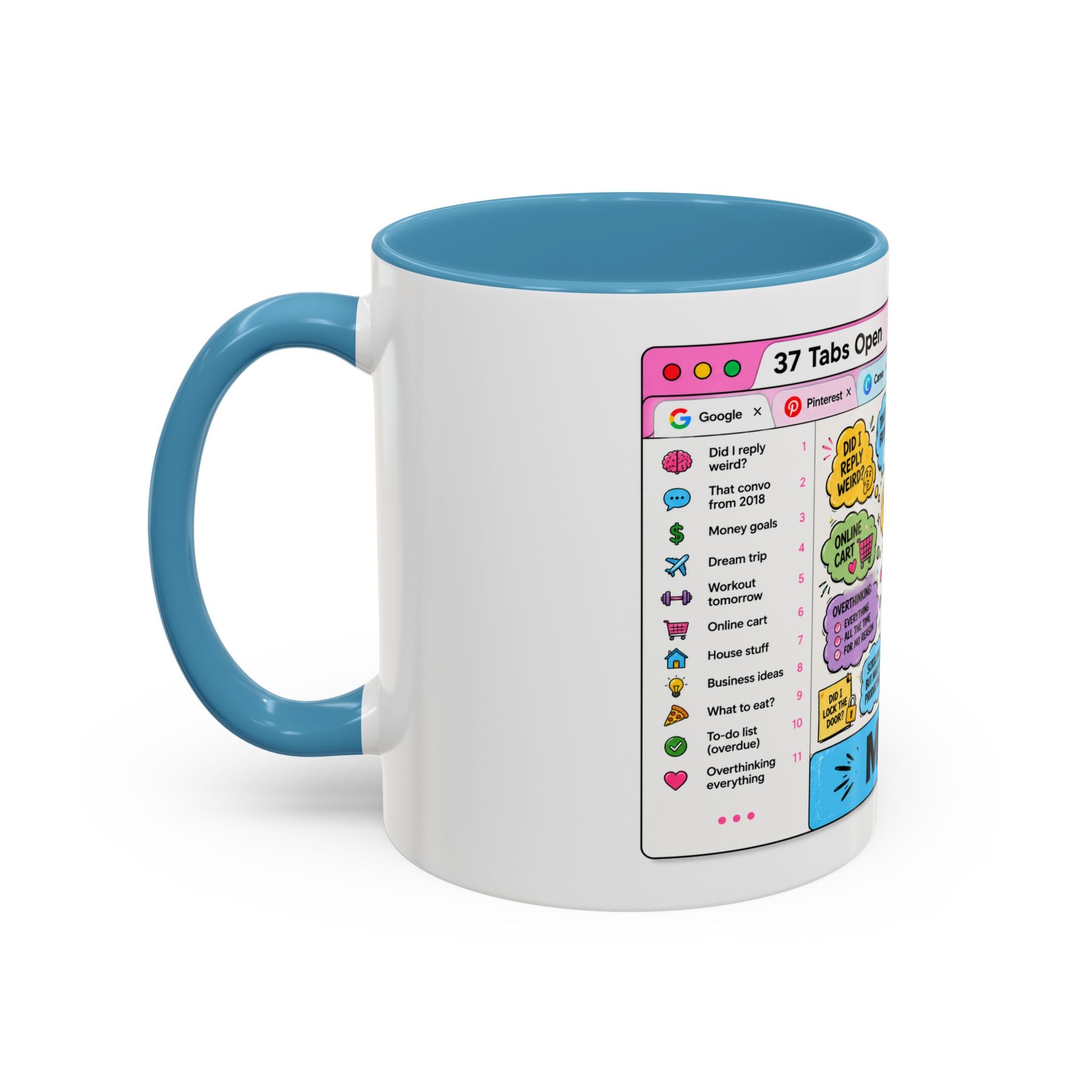 Coffee Mug — "My Brain: 37 Tabs Open" Illustrated Ceramic Accent Mug