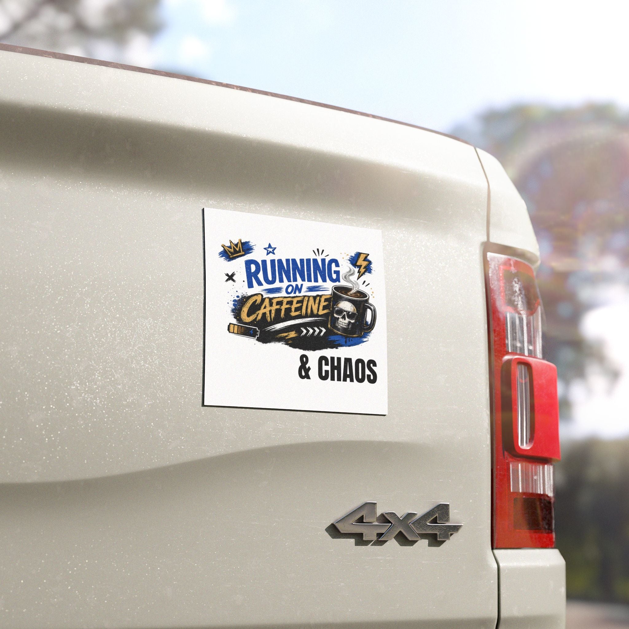 Car Magnet — "Running on Caffeine & Chaos" Skull Coffee Design