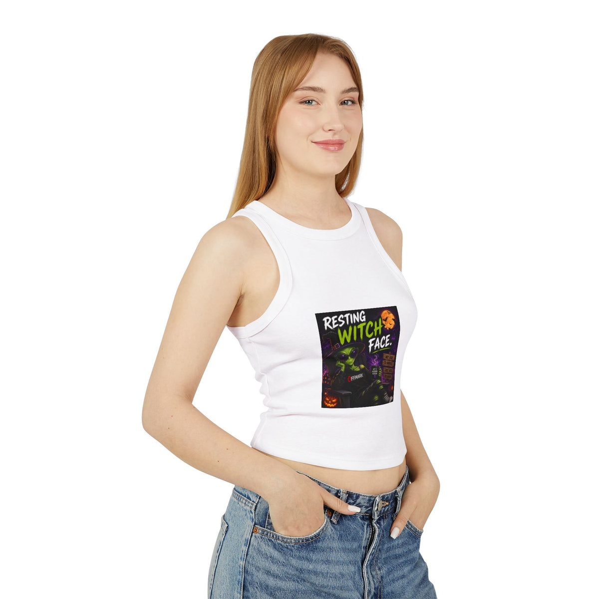 Witch Tank Top - "Resting Witch Face" Halloween Micro Rib Racer Tank