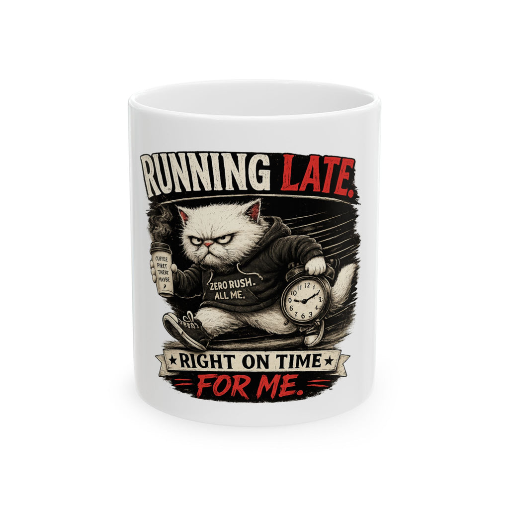 Murphy the Cat “Running Late, Right On Time For Me” Mug