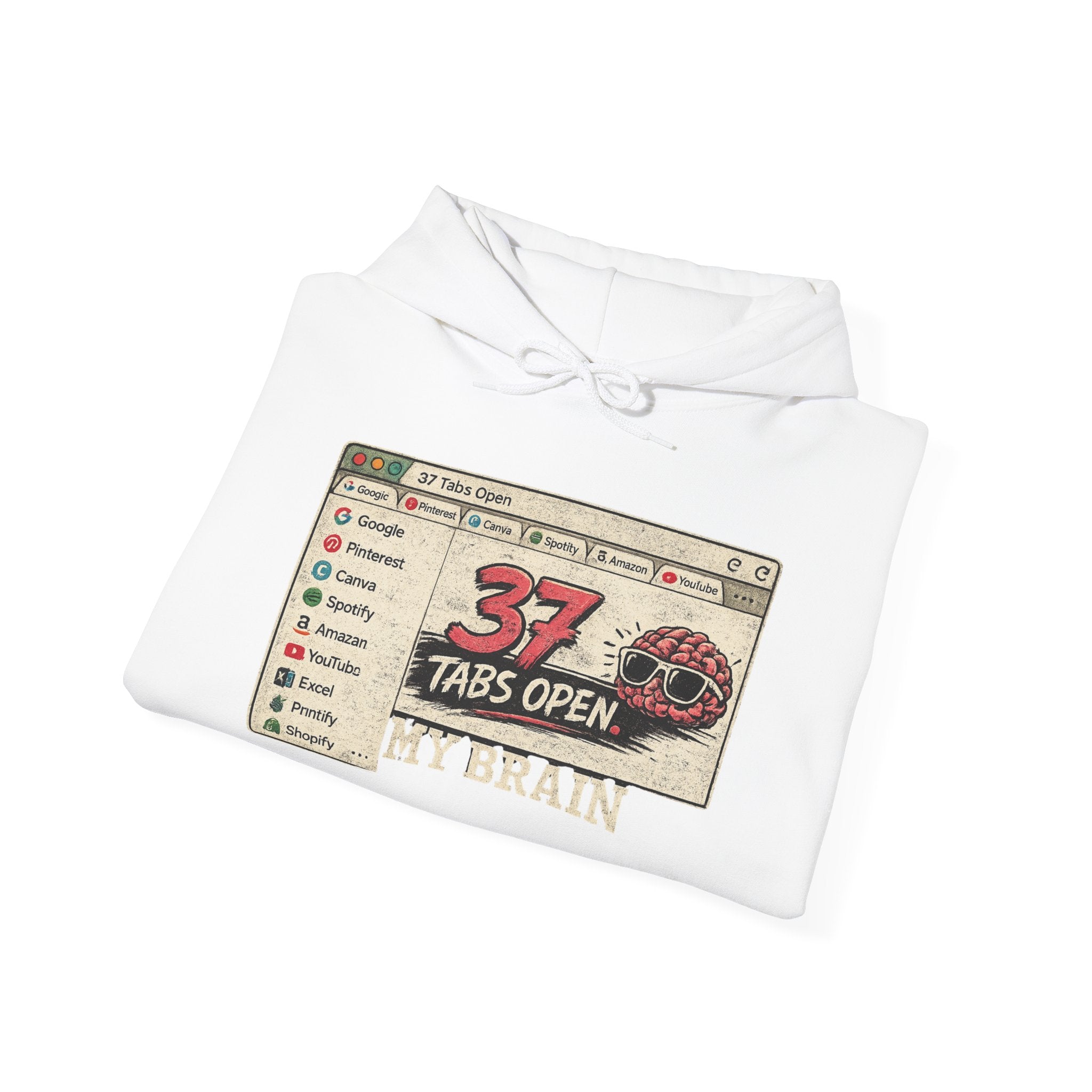 Hoodie — "37 Tabs Open My Brain" Retro Computer Graphic Pullover