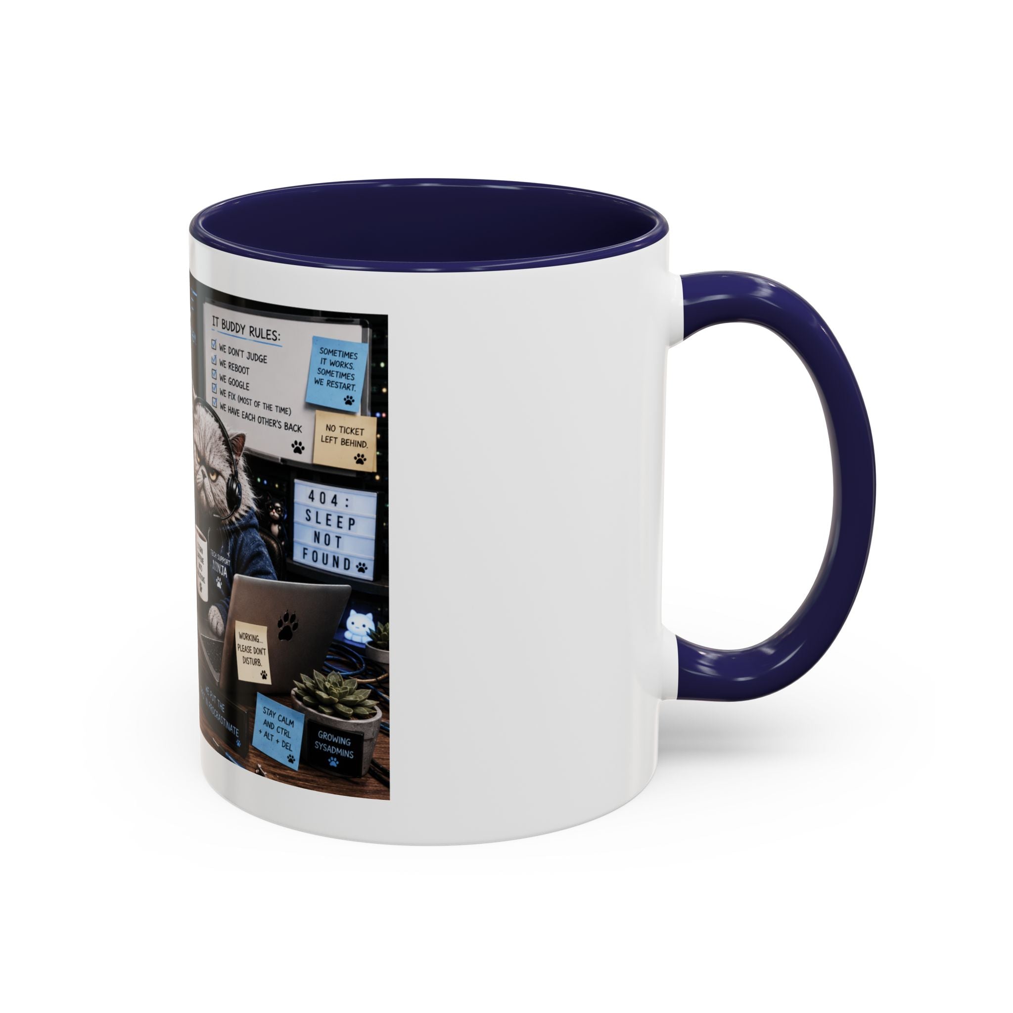 IT Survival Coffee Mug — Funny Cat IT Support Desk Ceramic Accent Mug (11/15oz)