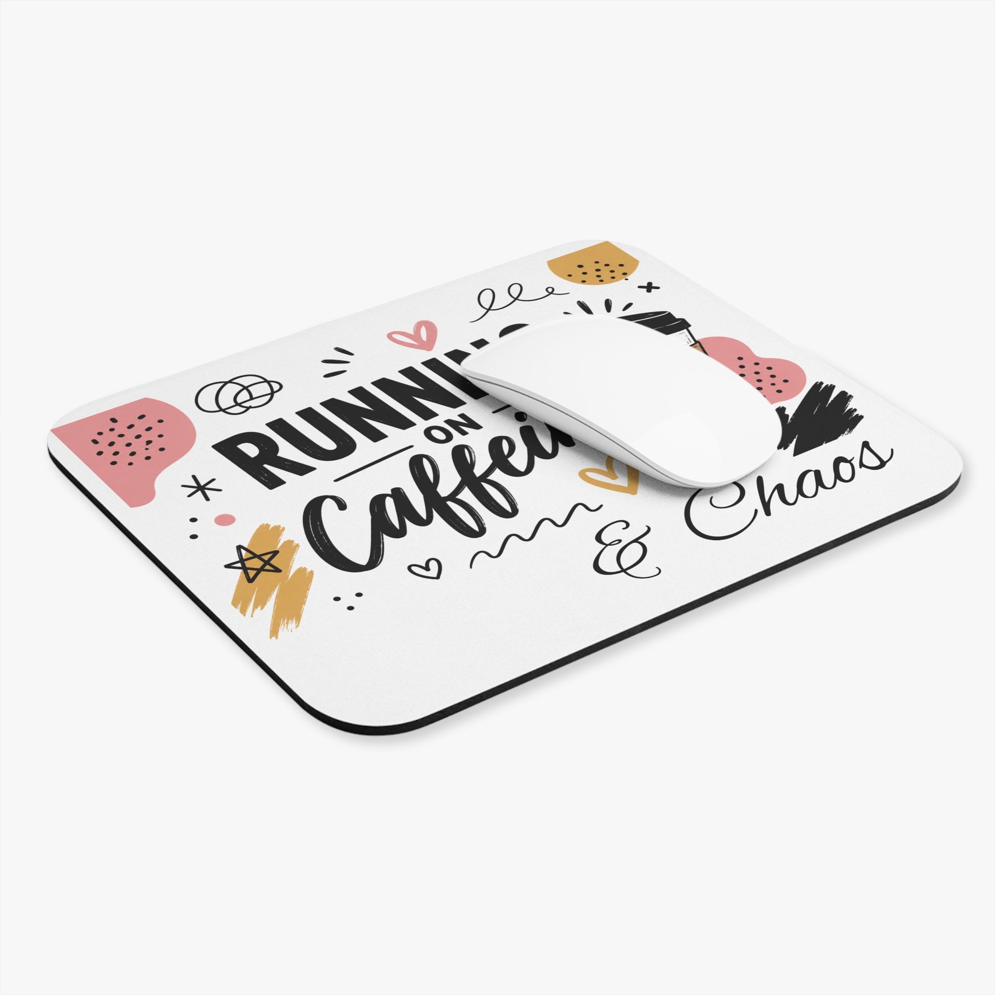 Mouse Pad — "Running on Caffeine & Chaos" Desk Mat for Coffee Lovers