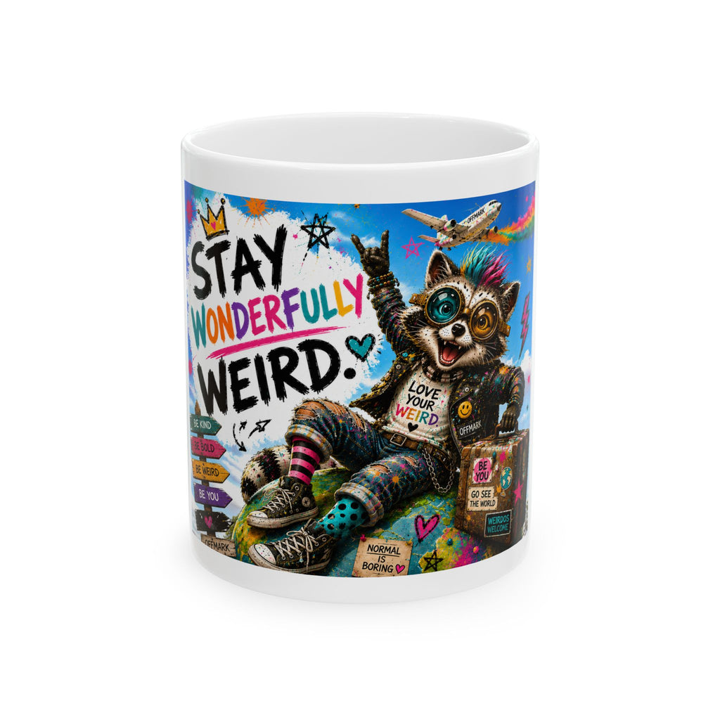 Stay Wonderfully Weird Ceramic Mug — Ziggy the Raccoon
