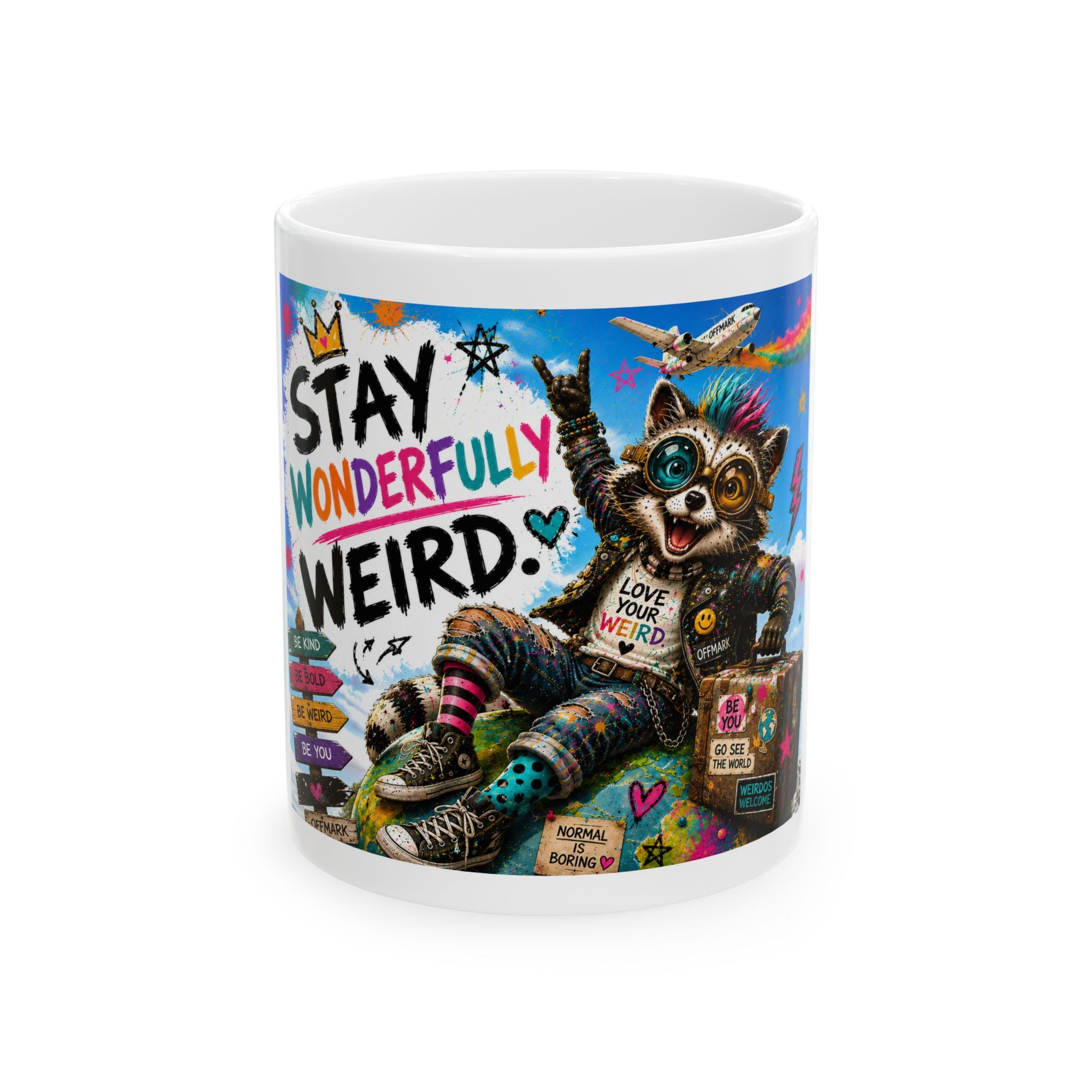 Stay Wonderfully Weird Ceramic Mug — Ziggy the Raccoon