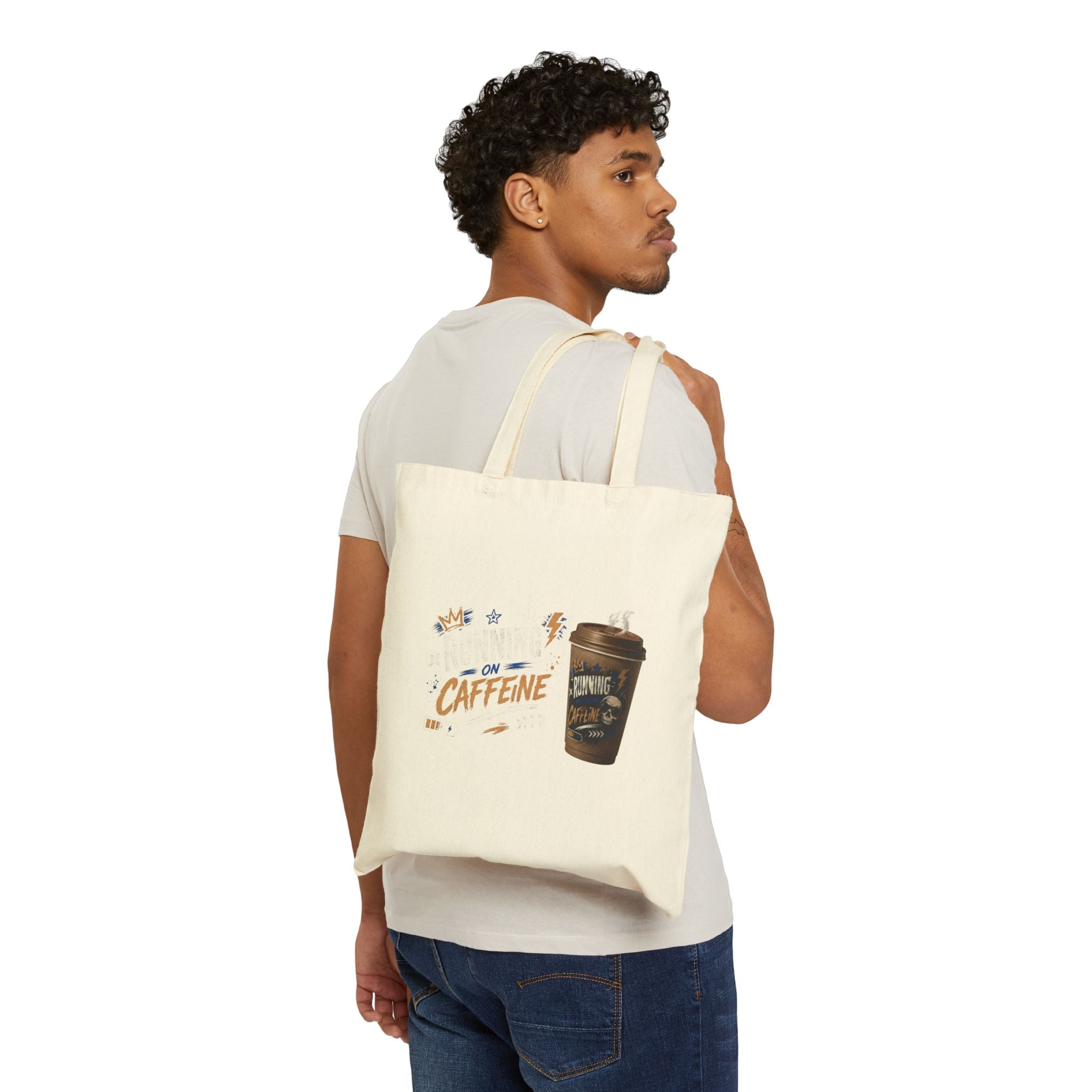 Tote Bag — "On Caffeine" Coffee Cup Canvas Tote for Coffee Lovers