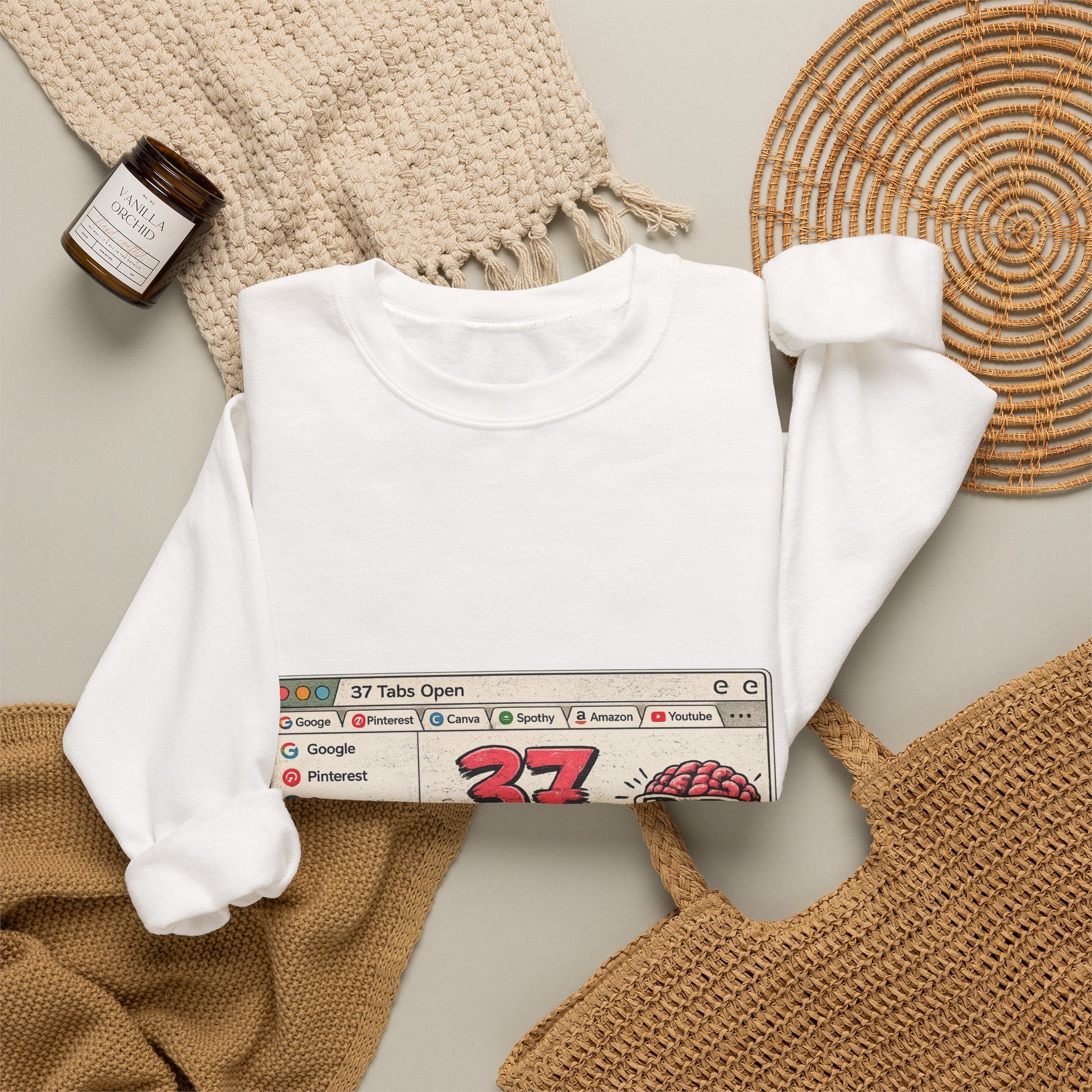 Crewneck Sweatshirt — “37 Tabs Open, My Brain” Vintage Browser Graphic