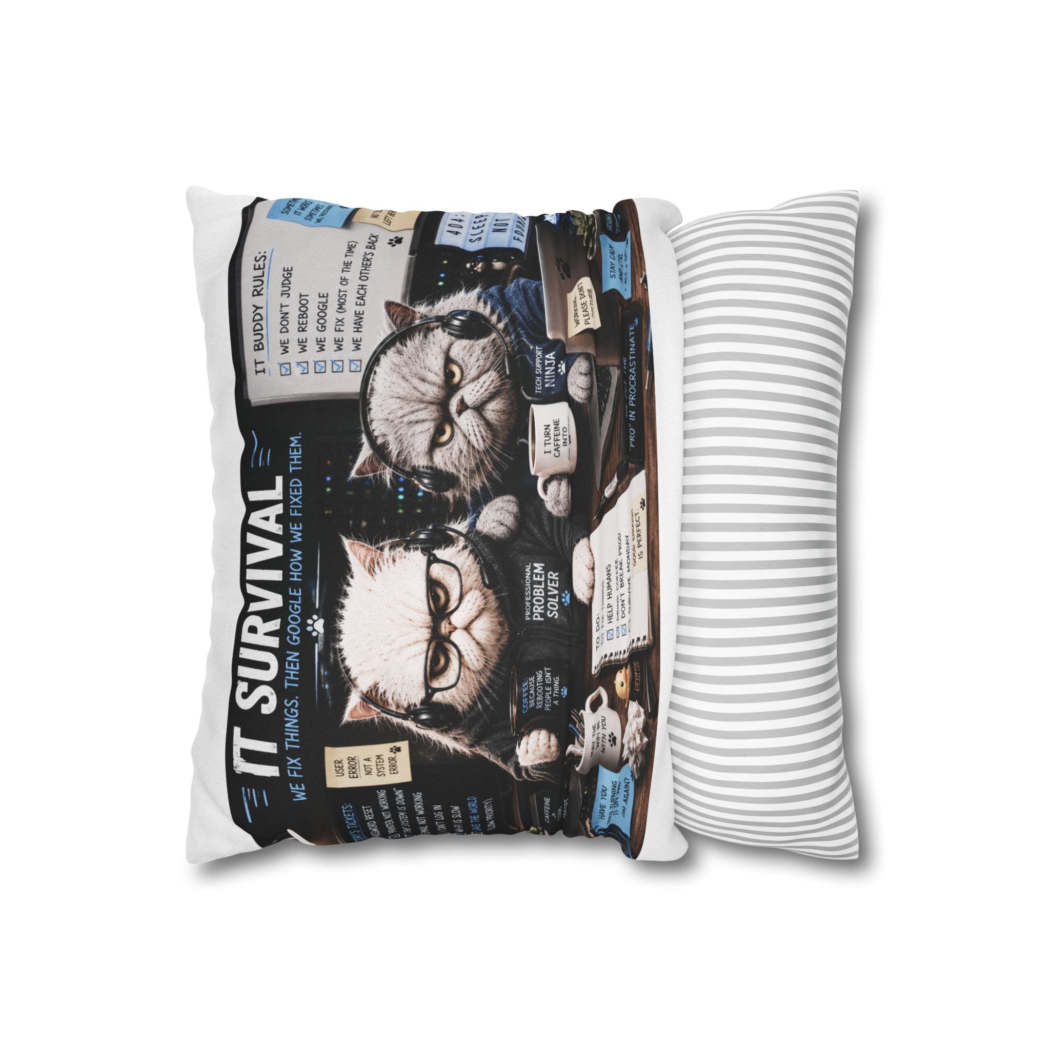 IT Survival Cat Pillowcase — Funny IT Support Throw Pillow Cover