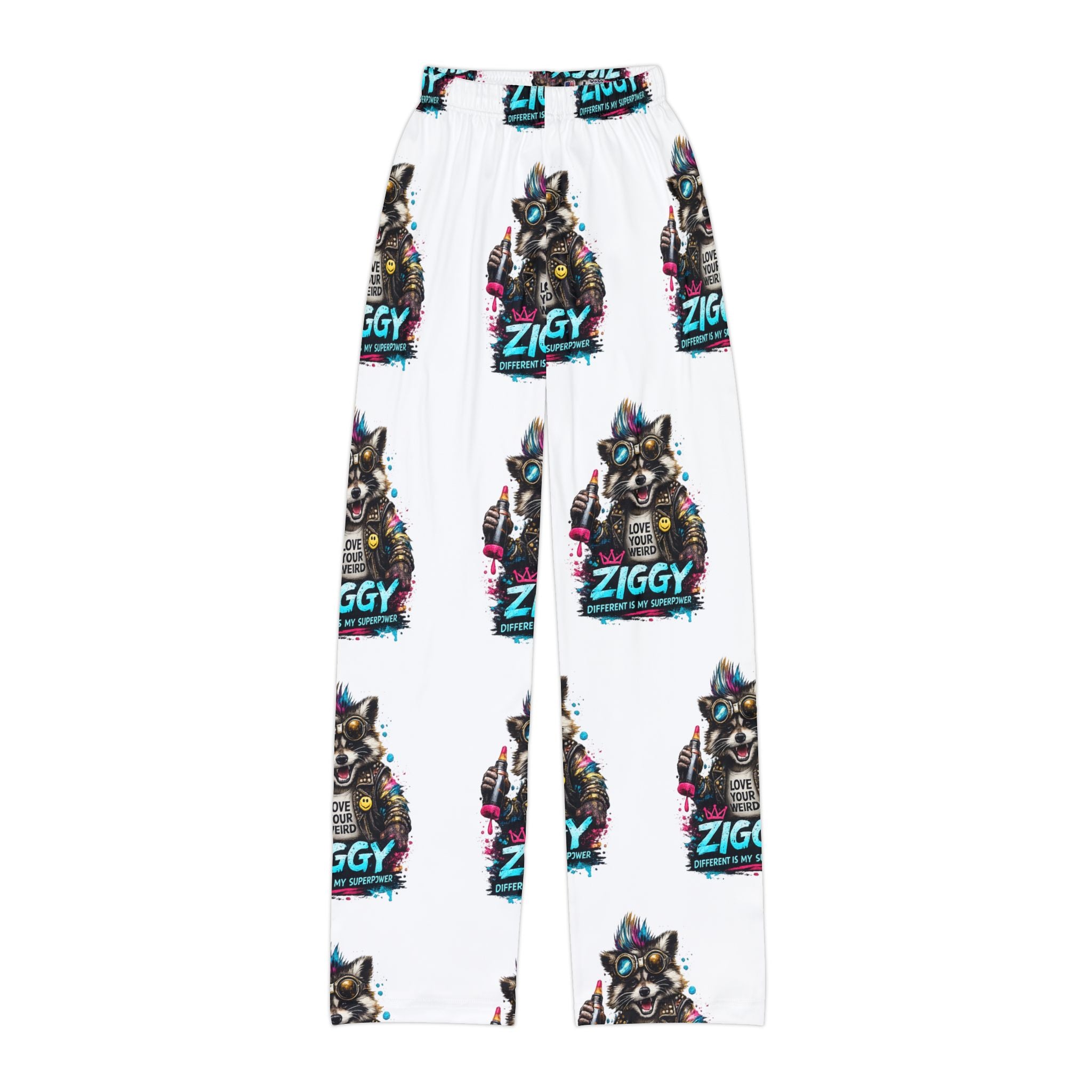 Kids Lounge Pants — Ziggy Neon Raccoon All-Over Print