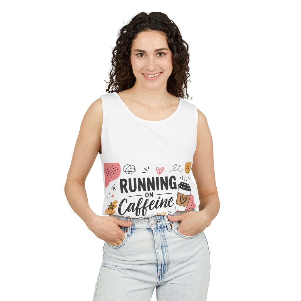 Running on Caffeine Tank Top — Coffee Lover Graphic Tank