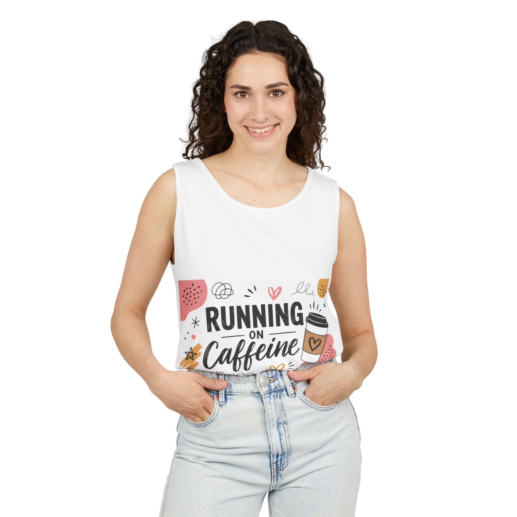 Running on Caffeine Tank Top — Coffee Lover Graphic Tank