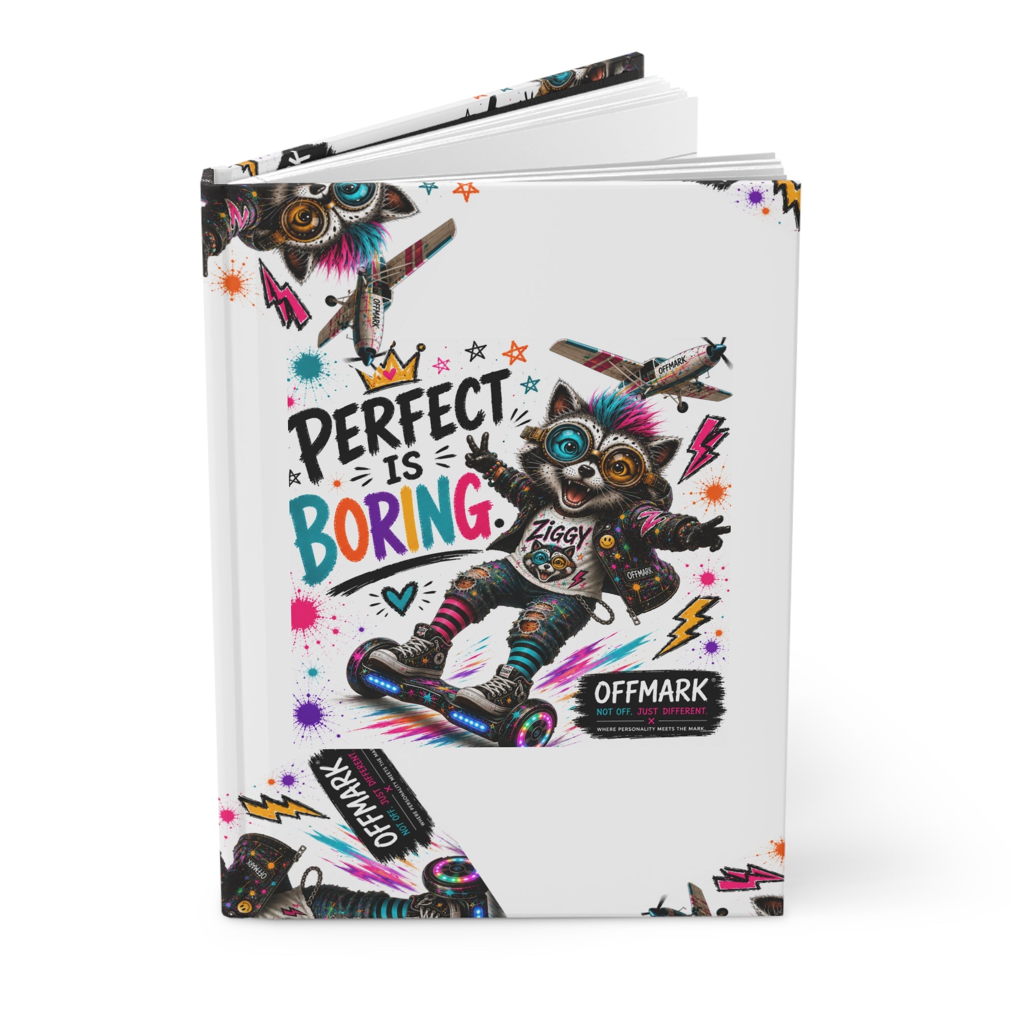 'Perfect Is Boring' Hardcover Journal - Ziggy the Raccoon
