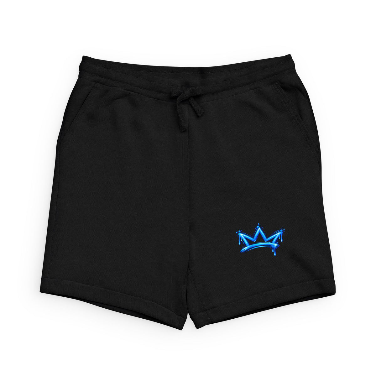 Neon Crown Sweatshorts — Black Casual Lounge Shorts with Blue Crown Accent