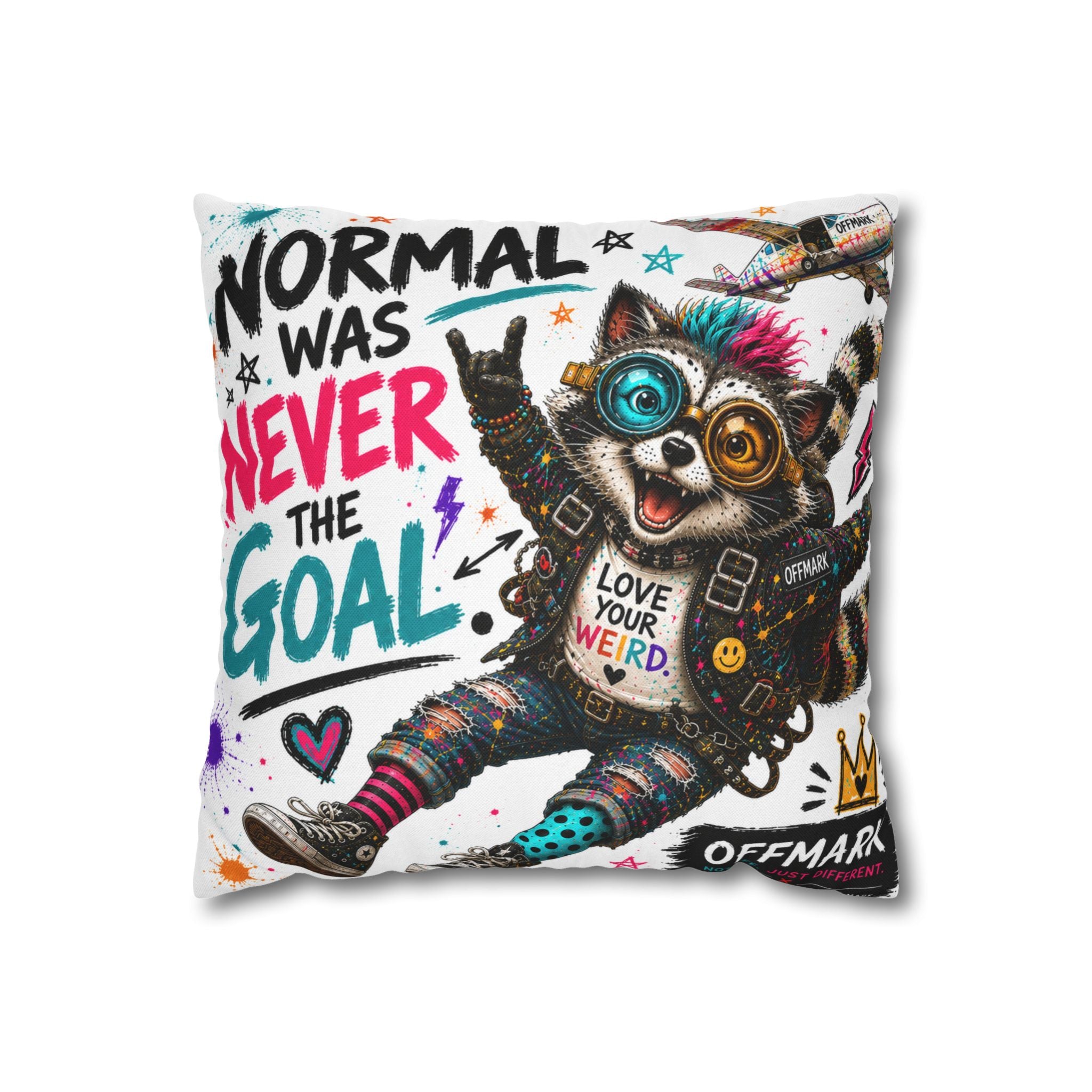 "Normal Was Never The Goal" Throw Pillowcase— Ziggy the Raccoon