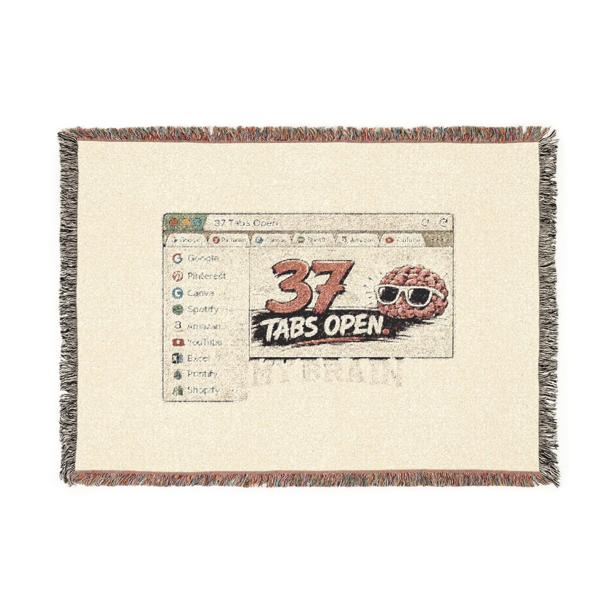 Woven Blanket — Retro Computer “37 Tabs Open, My Brain” Throw