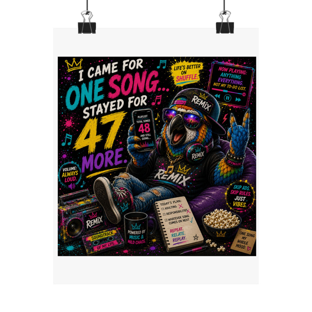 "I Came for One Song... Stayed for 47 More" Remix the Parrot Poster
