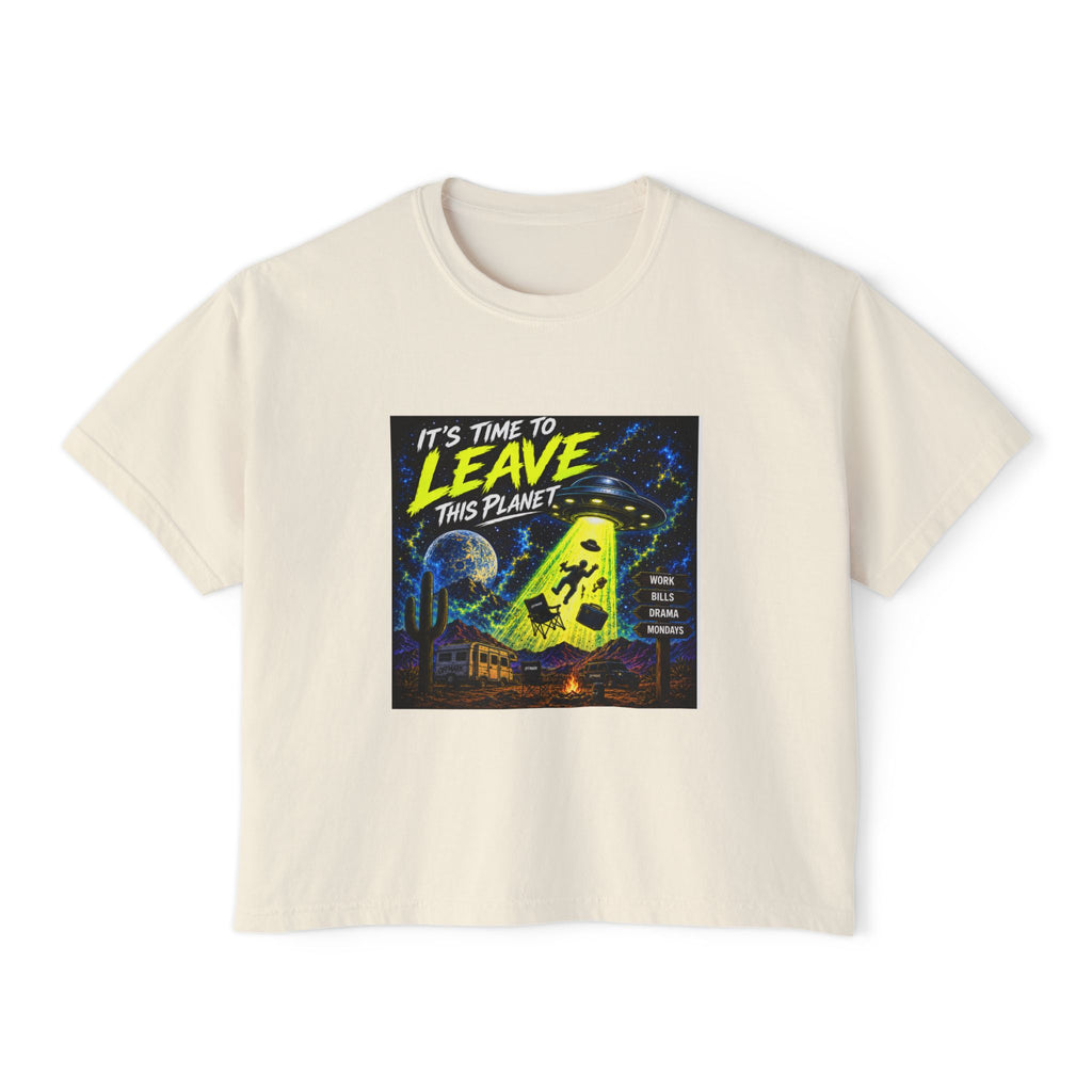 It’s Time to Leave This Planet Graphic Tee — Women’s Boxy Crop Top