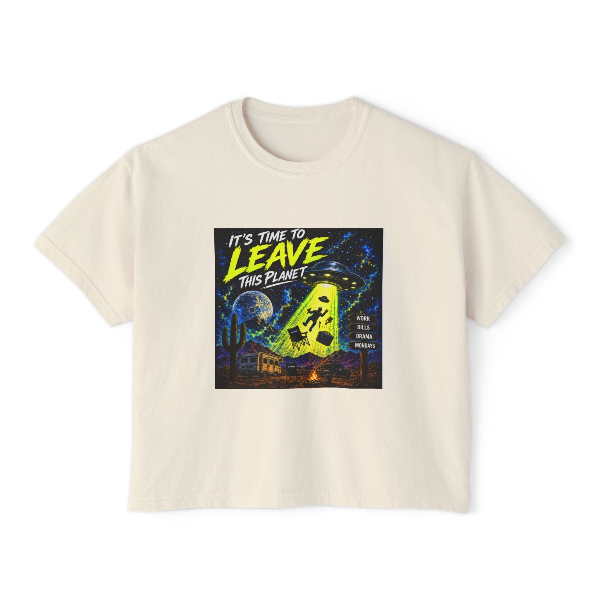 It’s Time to Leave This Planet Graphic Tee — Women’s Boxy Crop Top
