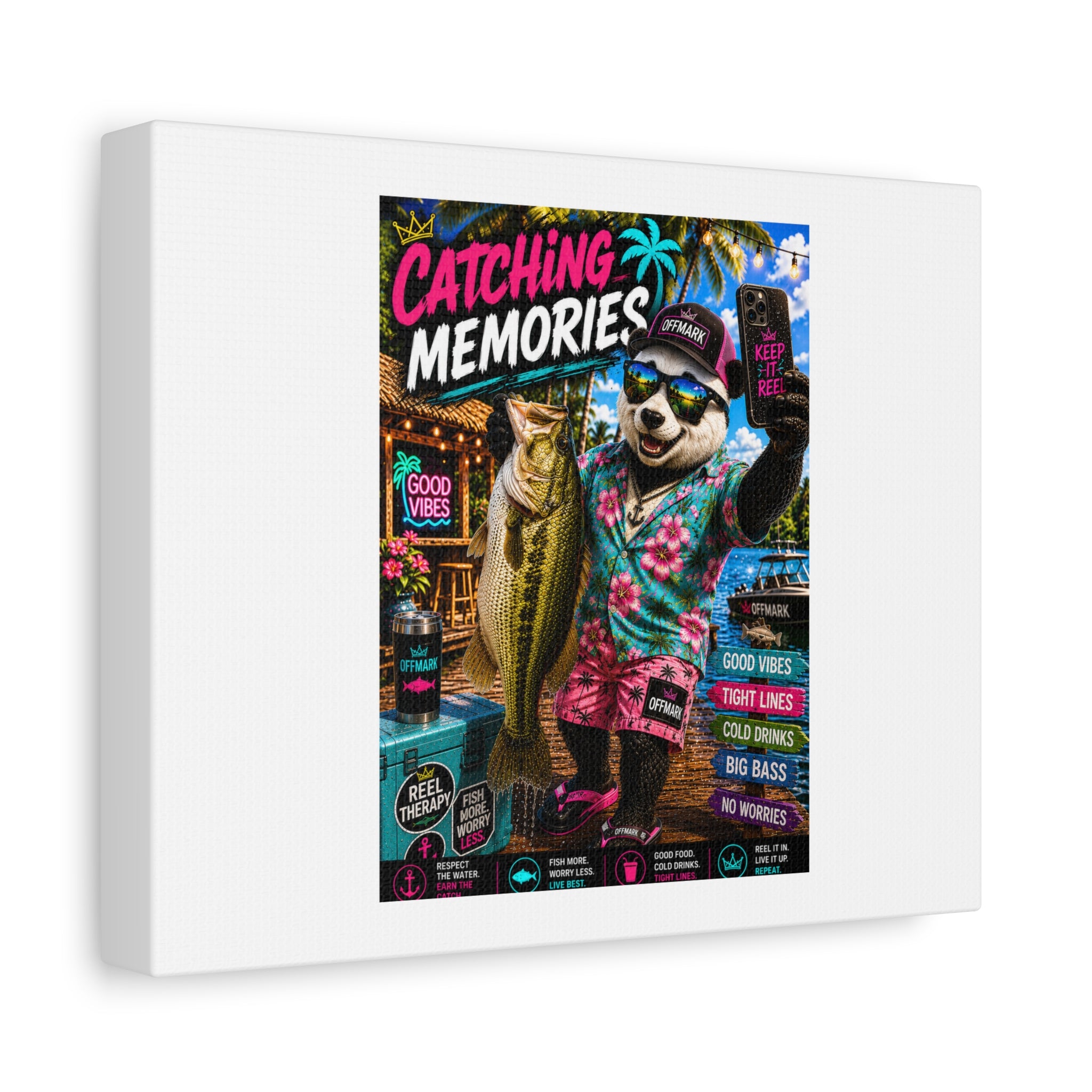 RIP the Panda Bear "Catching Memories" Fishing Canvas Wall Art