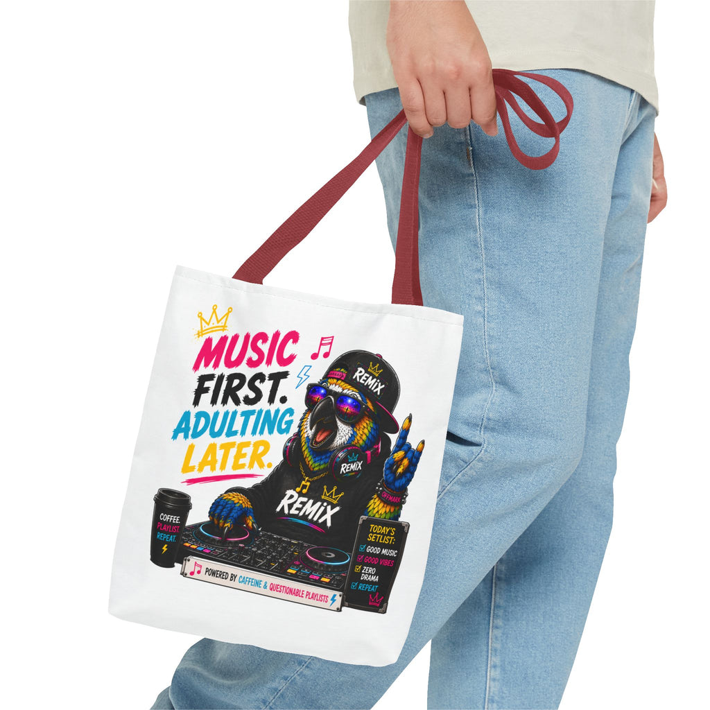 "Music First. Adulting Later." Remix the Parrot-Graphic Tote