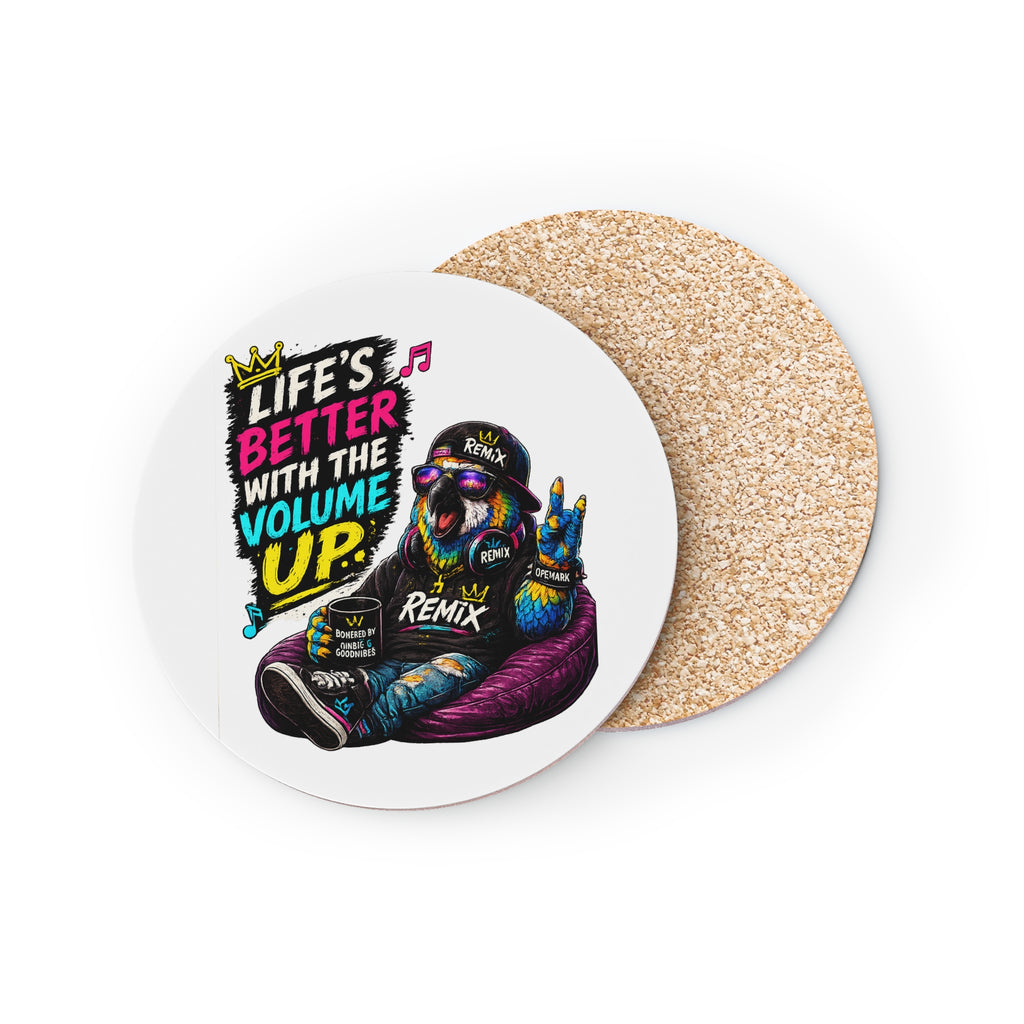 "Life's Better With The Volume Up" Coaster —Remix the Parrot